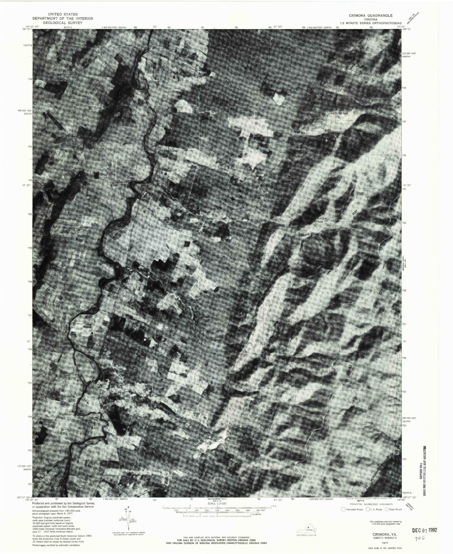 Classic USGS Crimora Virginia 7.5'x7.5' Topo Map Image