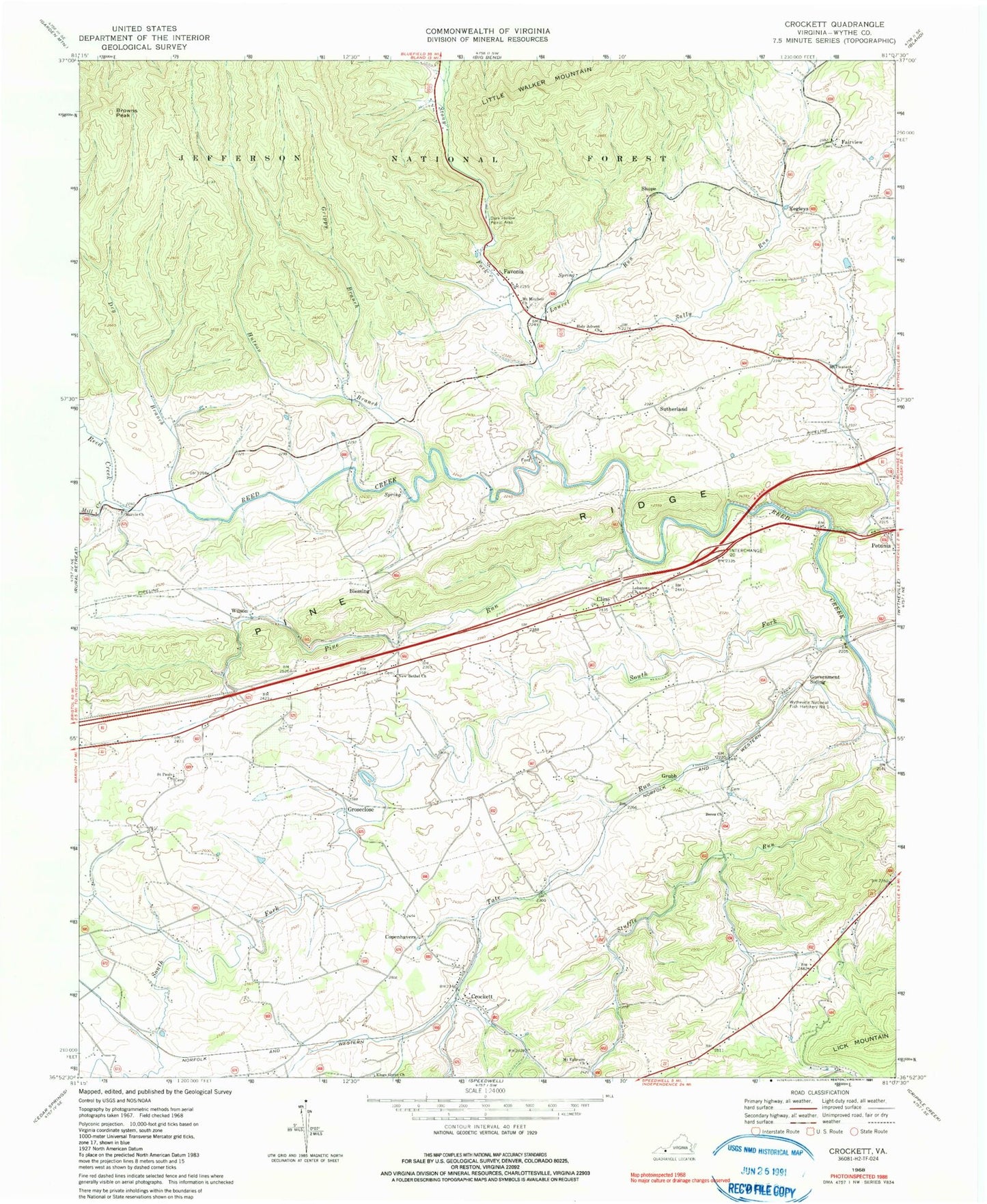 Classic USGS Crockett Virginia 7.5'x7.5' Topo Map Image