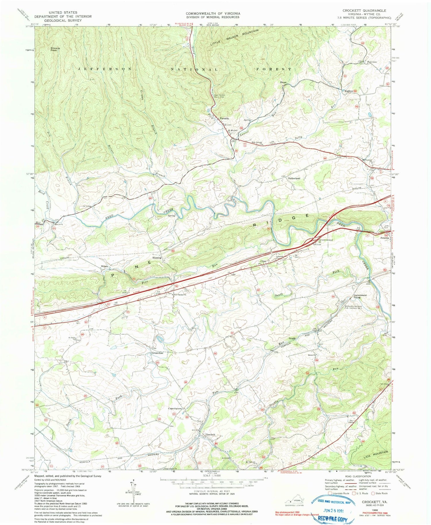 Classic USGS Crockett Virginia 7.5'x7.5' Topo Map Image