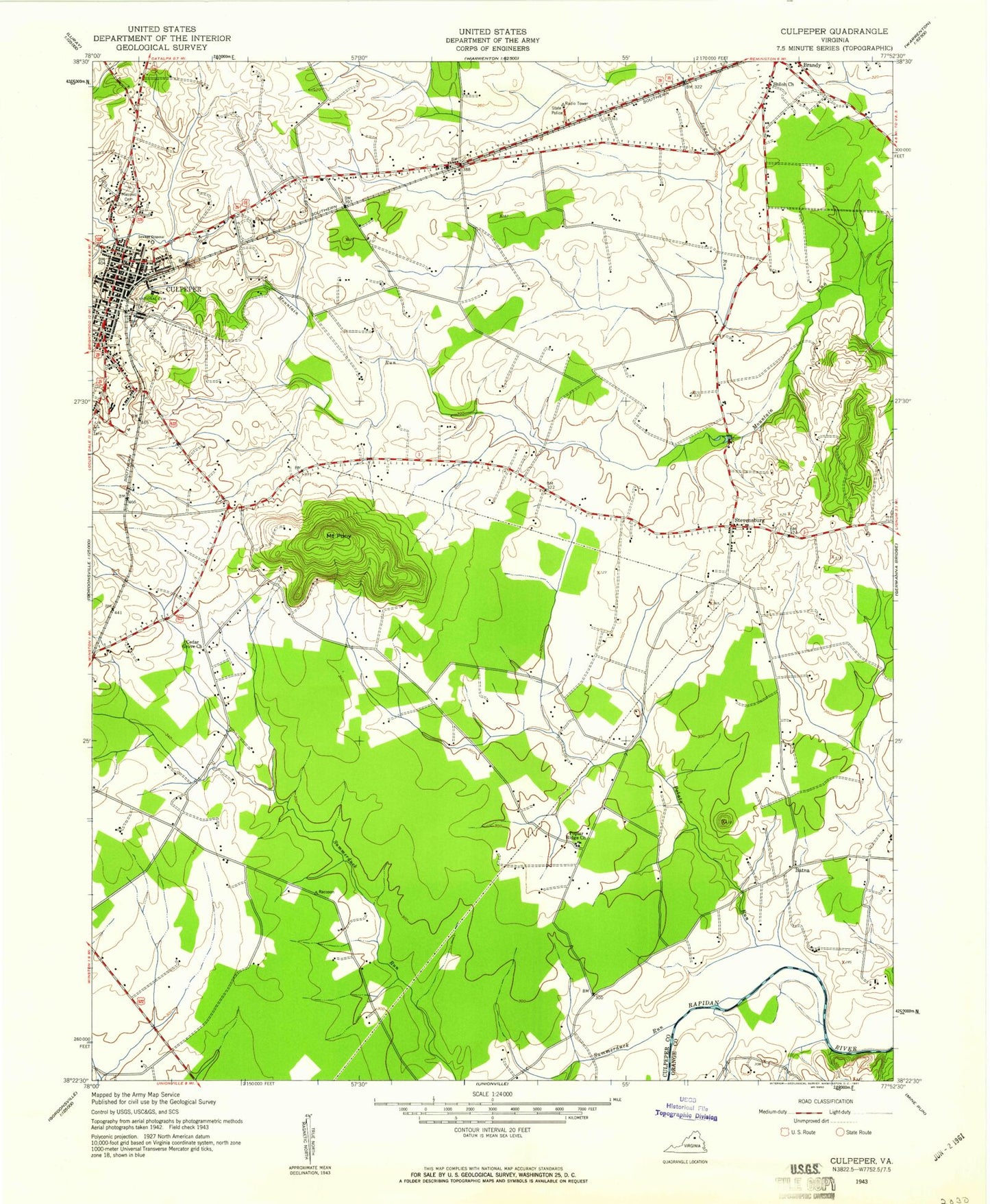 Classic USGS Culpeper East Virginia 7.5'x7.5' Topo Map Image