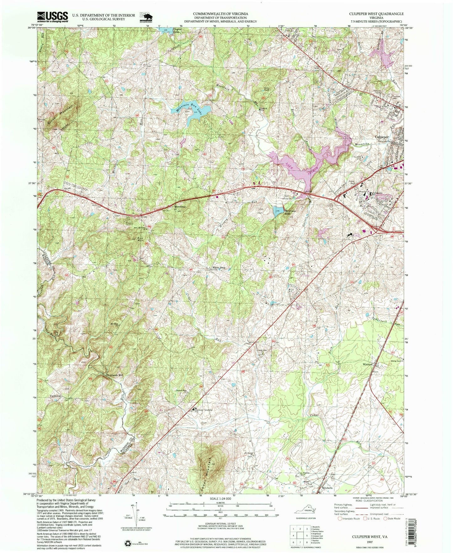 Classic USGS Culpeper West Virginia 7.5'x7.5' Topo Map Image