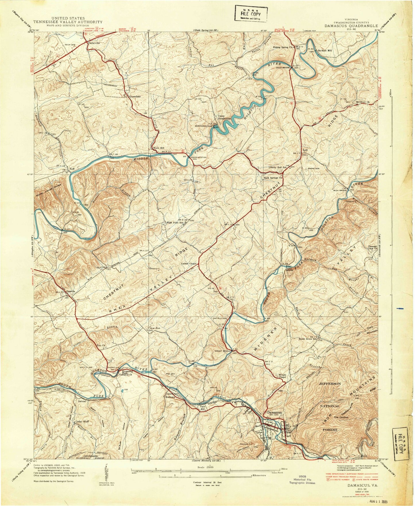 Classic USGS Damascus Virginia 7.5'x7.5' Topo Map Image