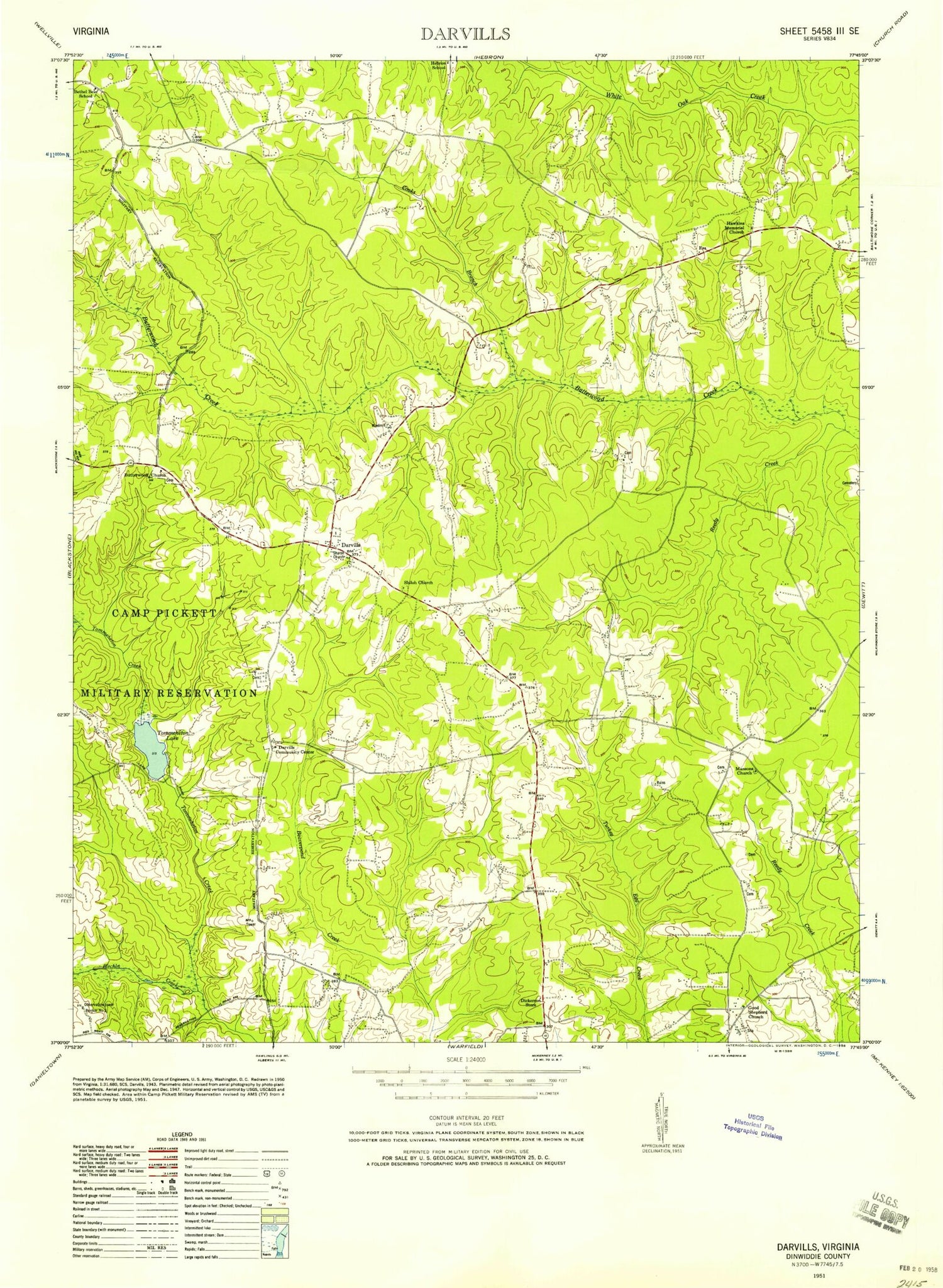 Classic USGS Darvills Virginia 7.5'x7.5' Topo Map Image