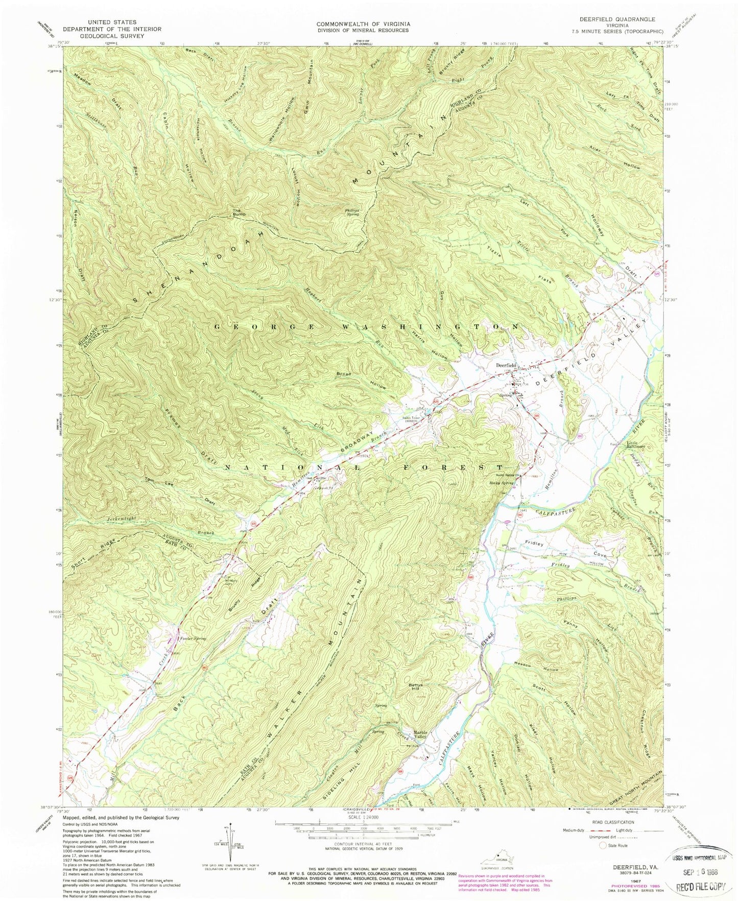Classic USGS Deerfield Virginia 7.5'x7.5' Topo Map Image