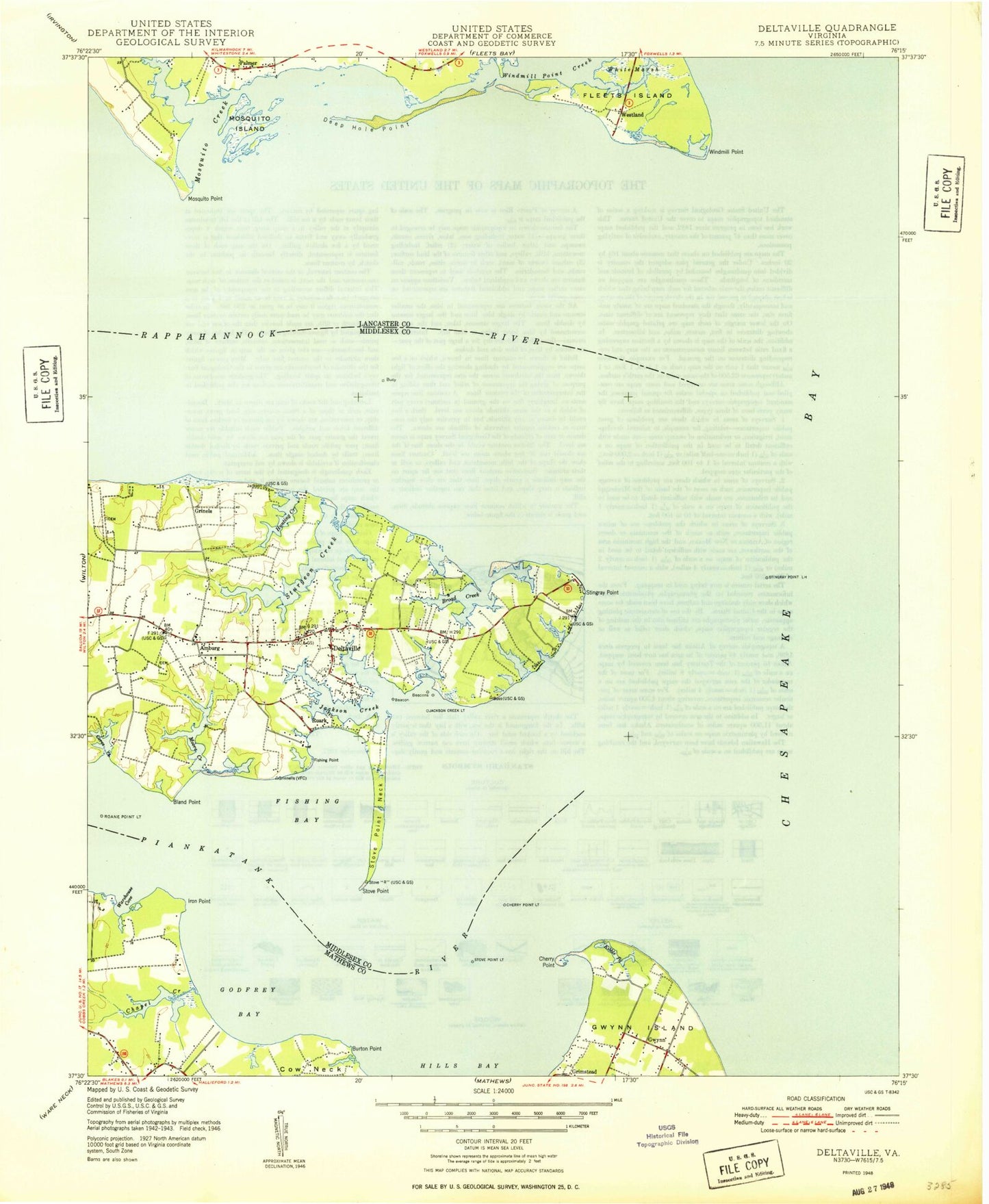 Classic USGS Deltaville Virginia 7.5'x7.5' Topo Map Image