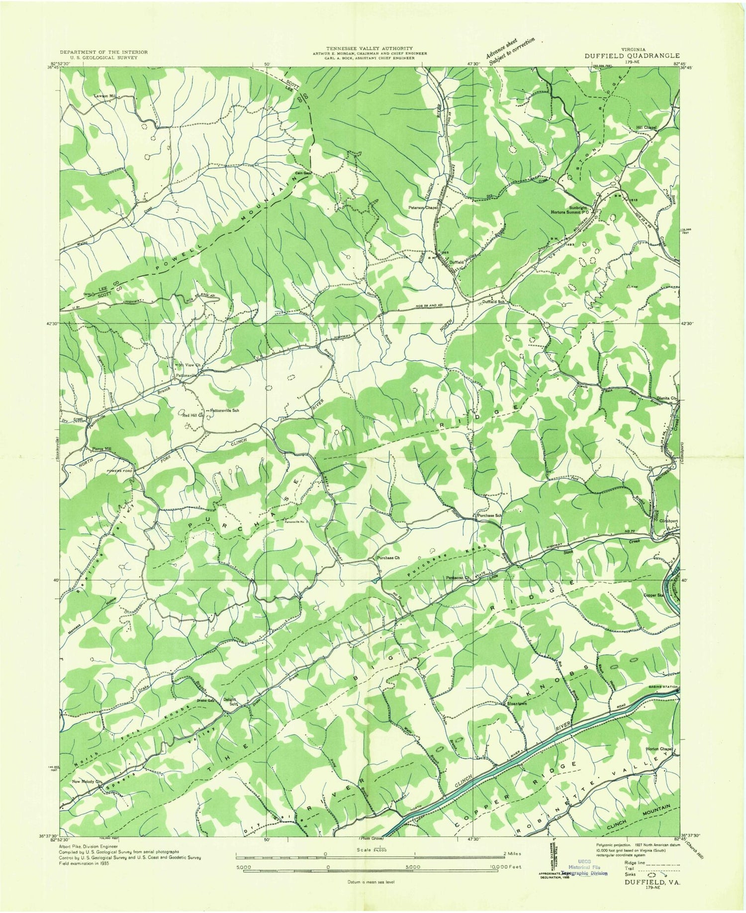 Classic USGS Duffield Virginia 7.5'x7.5' Topo Map Image