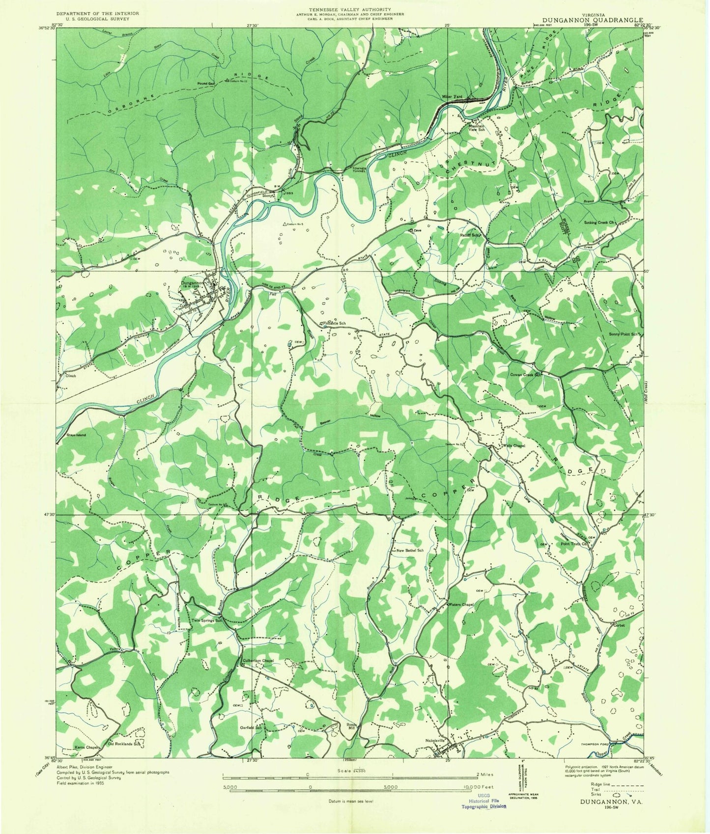Classic USGS Dungannon Virginia 7.5'x7.5' Topo Map Image