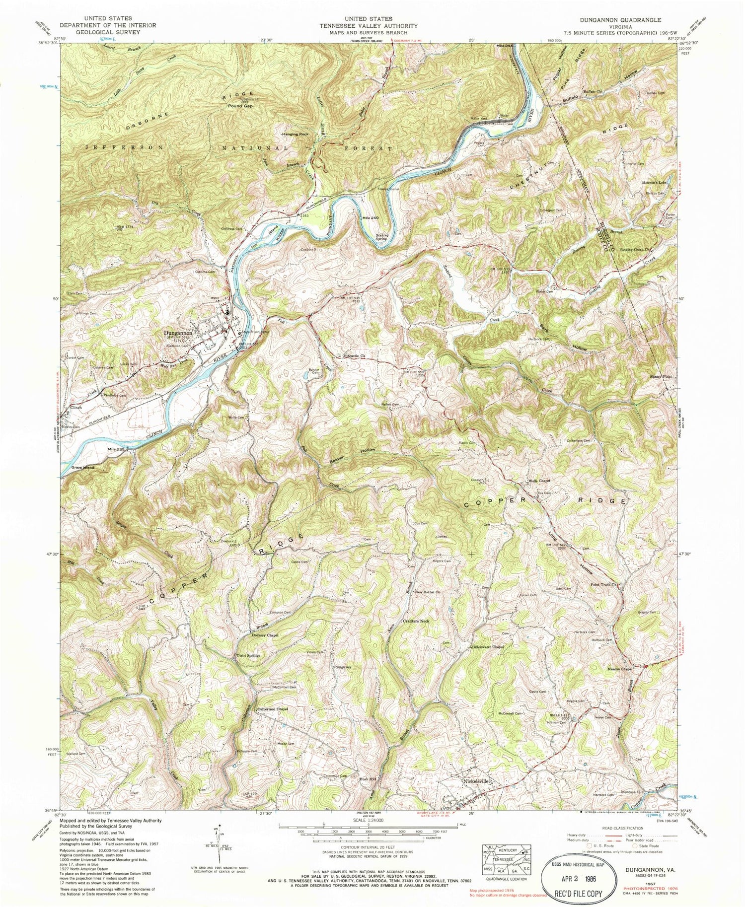 Classic USGS Dungannon Virginia 7.5'x7.5' Topo Map Image