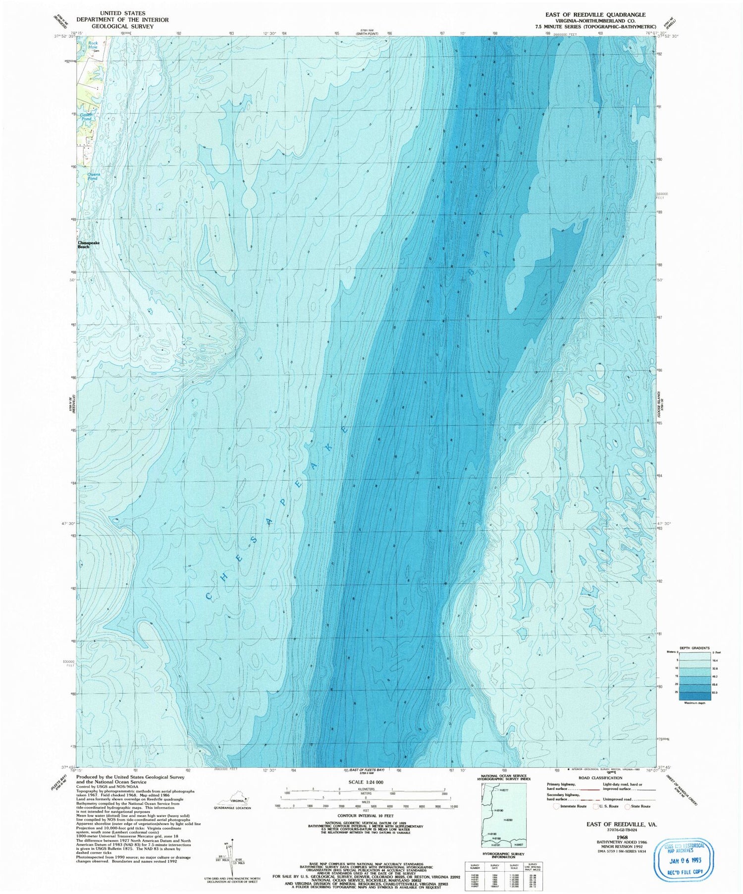 Classic USGS East of Reedville Virginia 7.5'x7.5' Topo Map Image