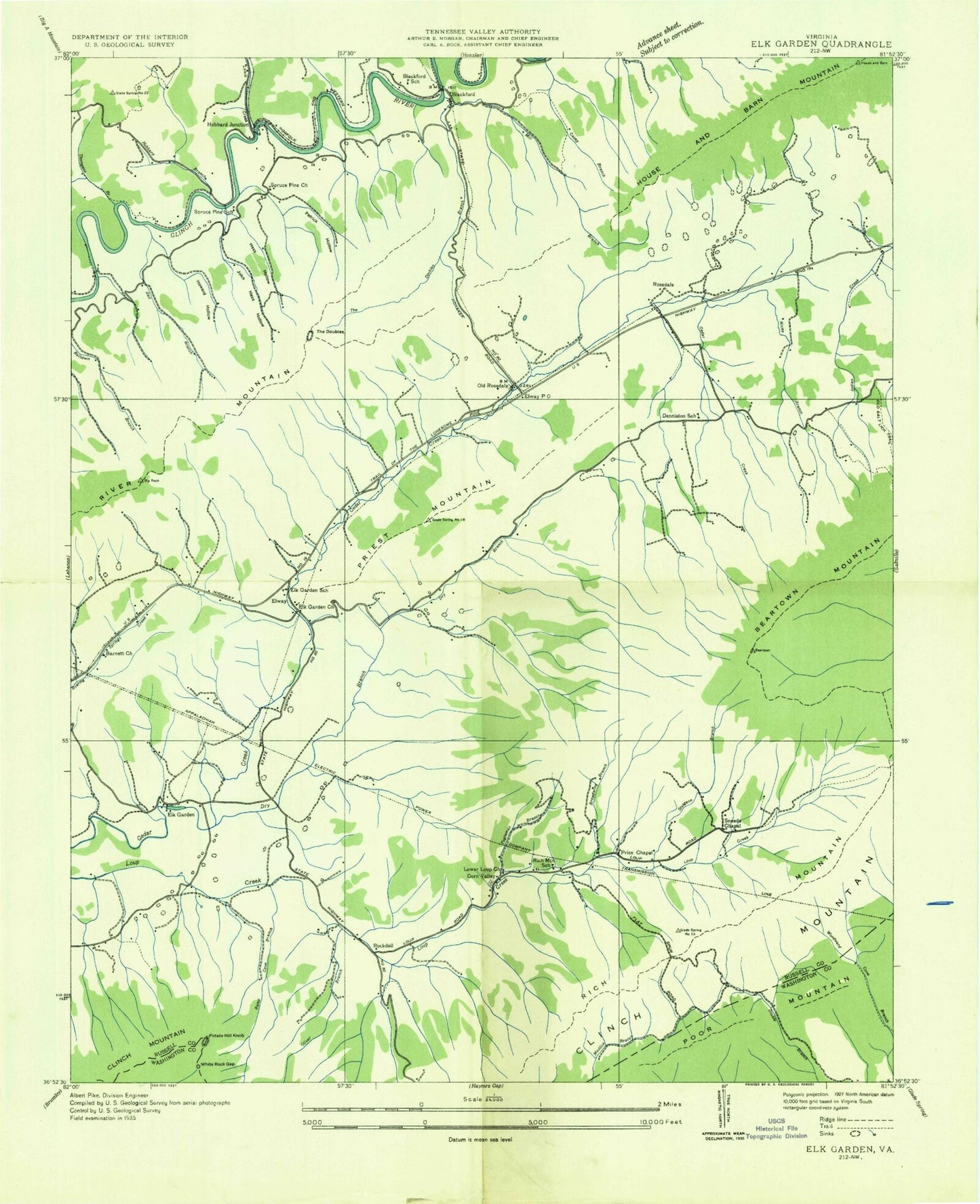 Classic USGS Elk Garden Virginia 7.5'x7.5' Topo Map Image