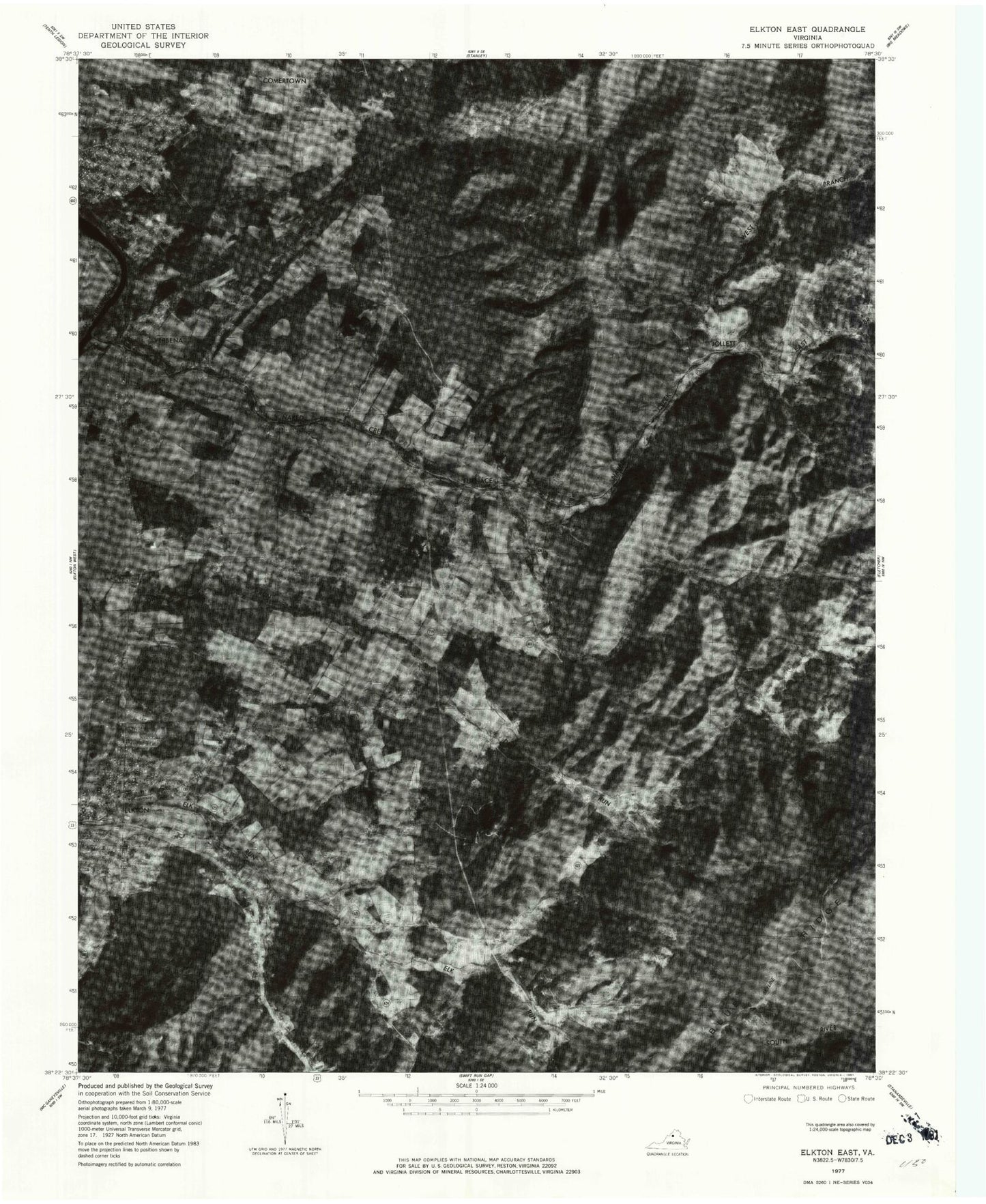 Classic USGS Elkton East Virginia 7.5'x7.5' Topo Map Image