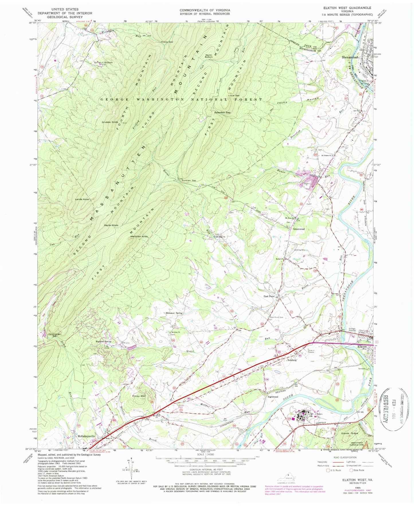 Classic USGS Elkton West Virginia 7.5'x7.5' Topo Map Image