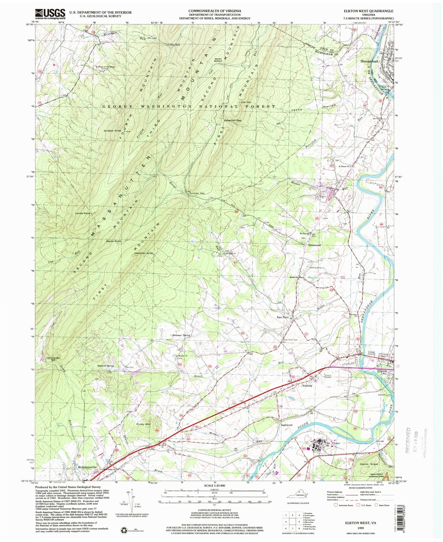 Classic USGS Elkton West Virginia 7.5'x7.5' Topo Map Image