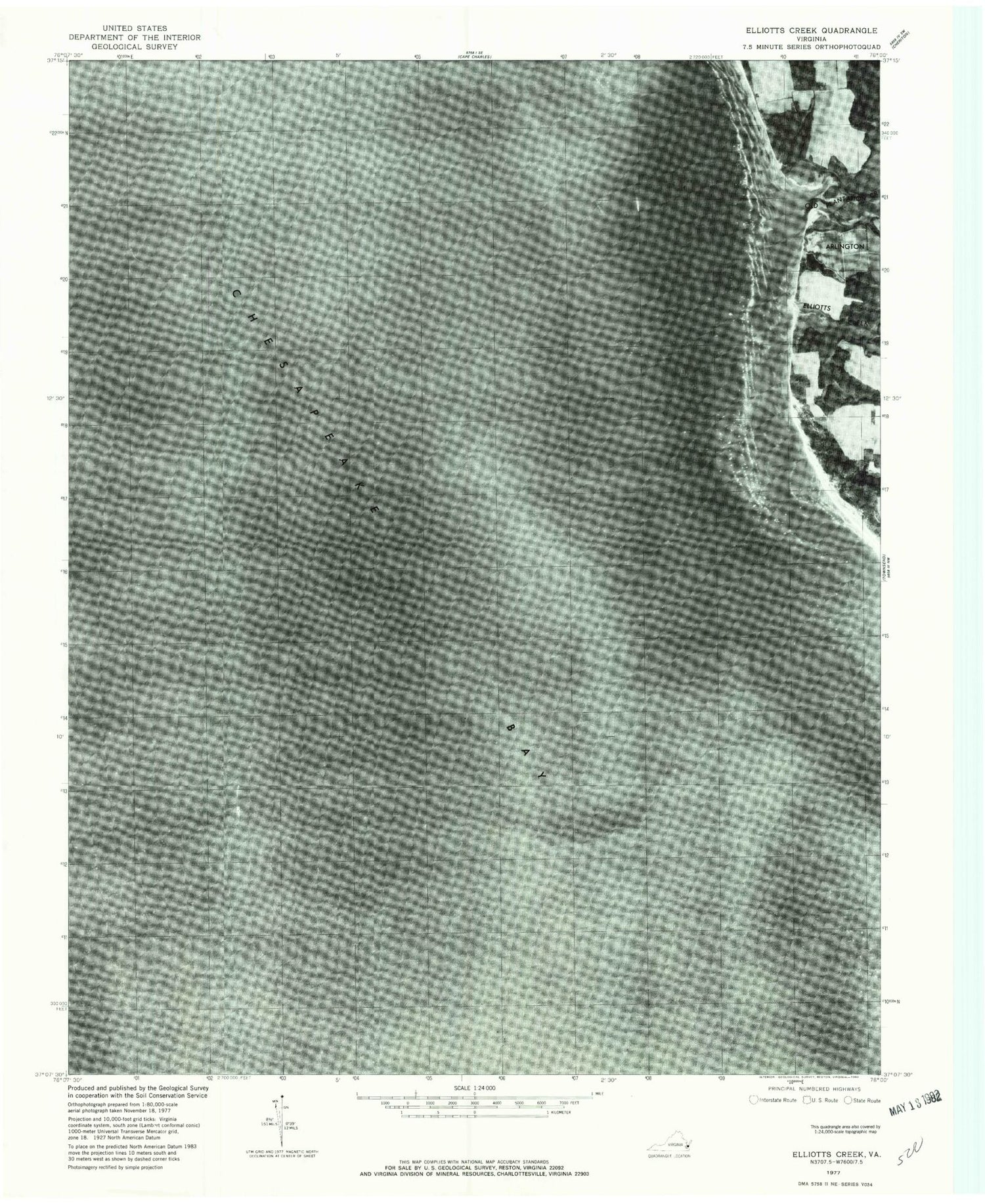 Classic USGS Elliotts Creek Virginia 7.5'x7.5' Topo Map Image