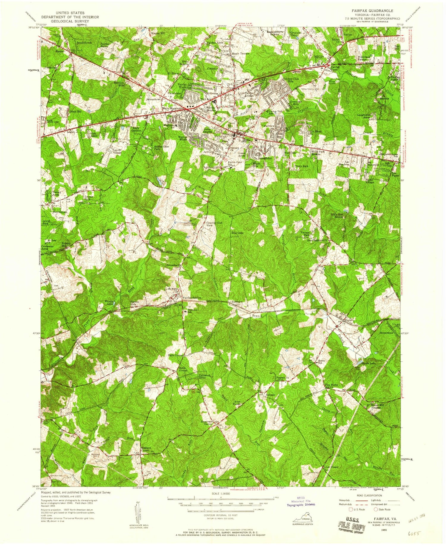 Classic USGS Fairfax Virginia 7.5'x7.5' Topo Map Image