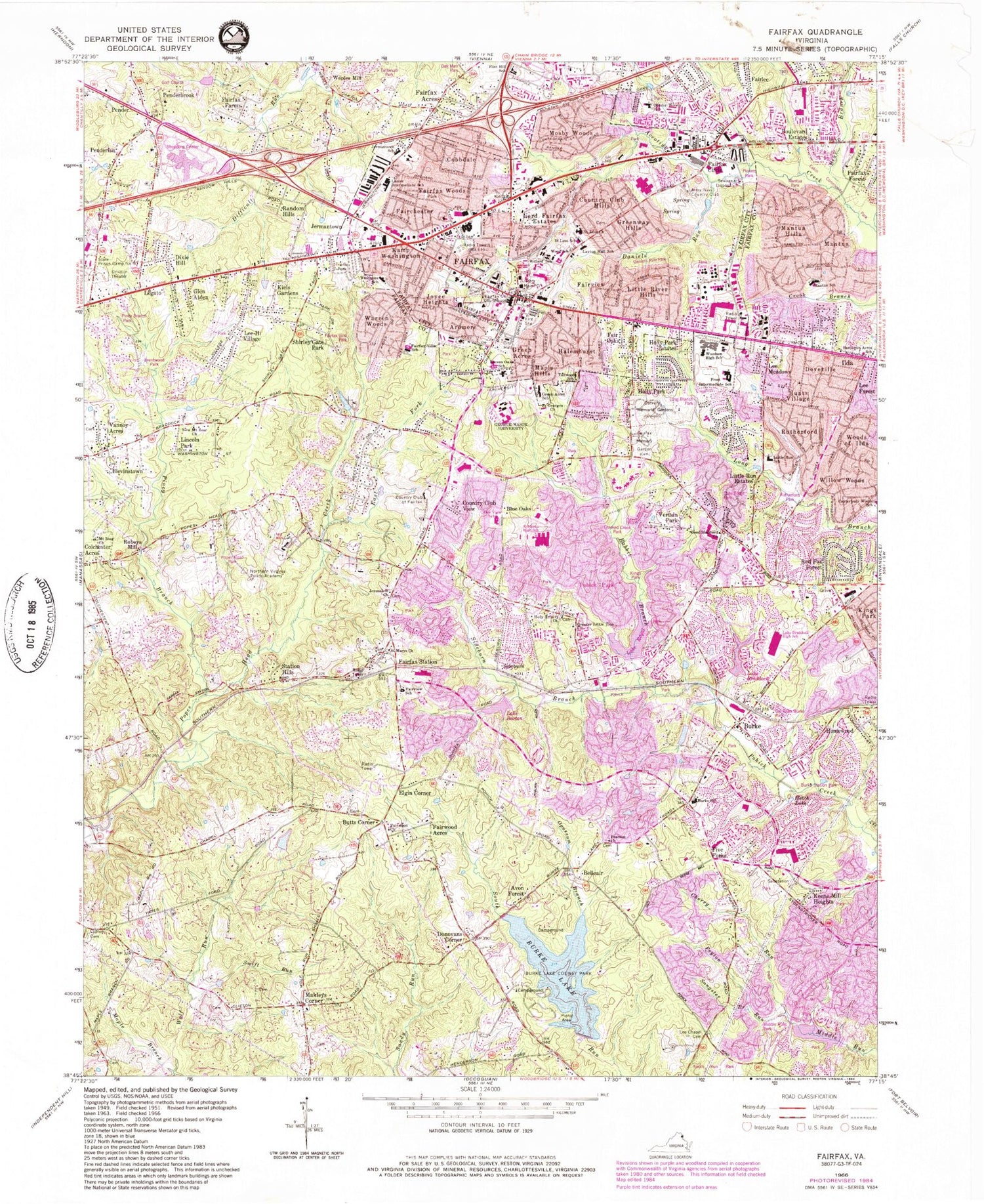Classic USGS Fairfax Virginia 7.5'x7.5' Topo Map Image