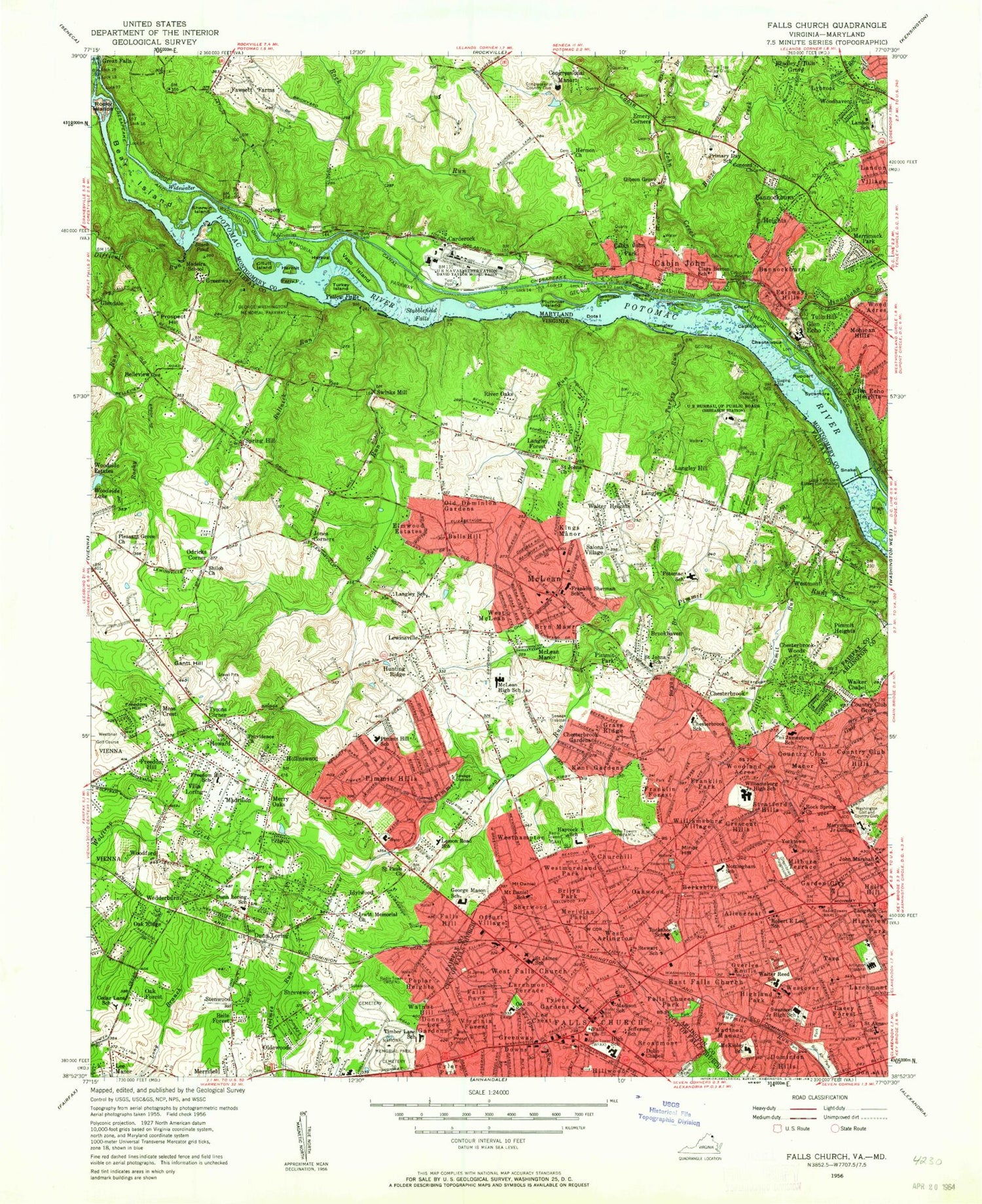 USGS Classic Falls Church Virginia 7.5'x7.5' Topo Map Image