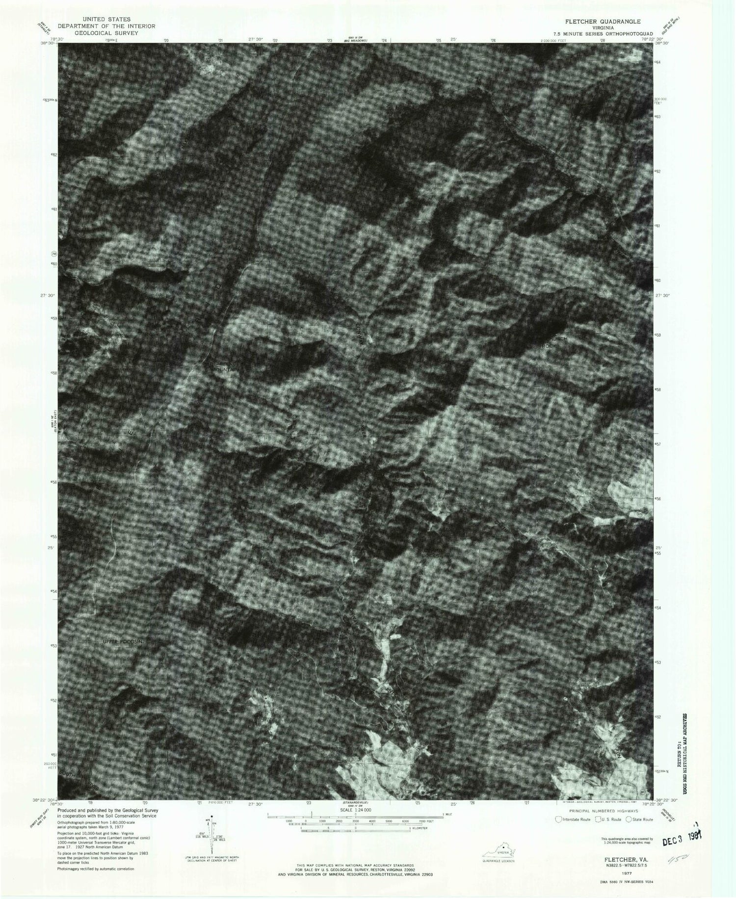 USGS Classic Fletcher Virginia 7.5'x7.5' Topo Map Image