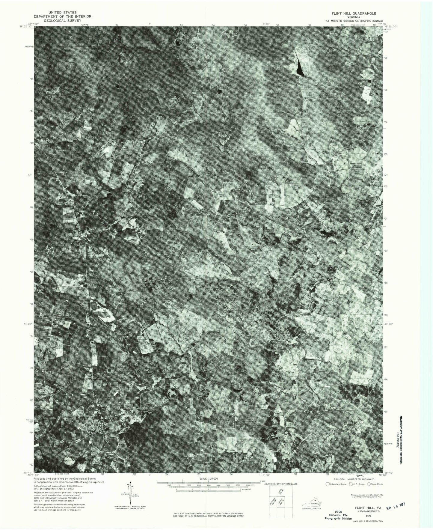 Classic USGS Flint Hill Virginia 7.5'x7.5' Topo Map Image