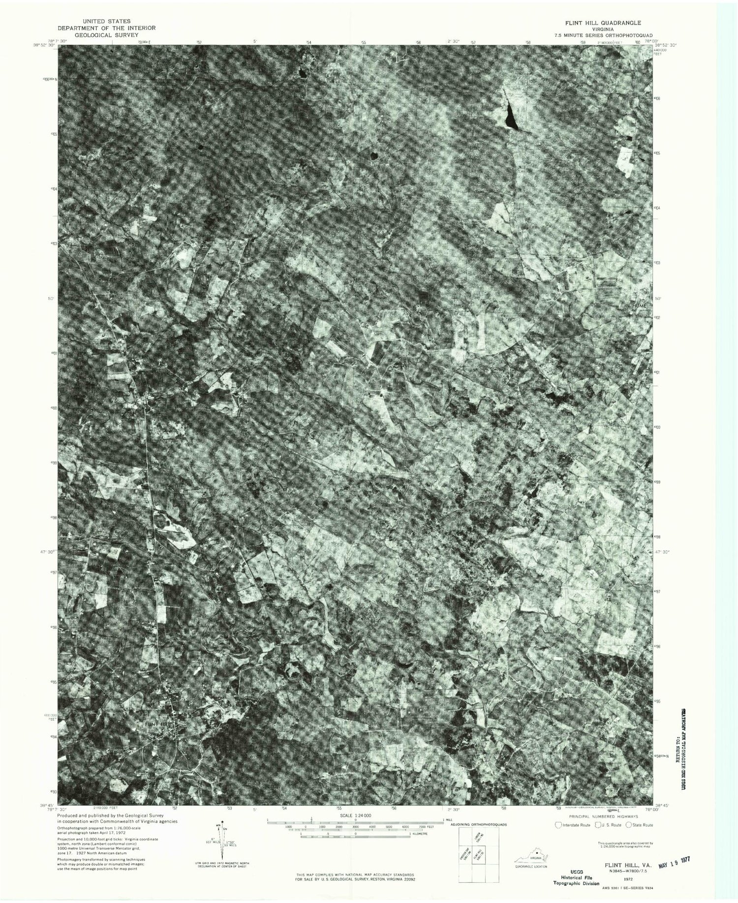 Classic USGS Flint Hill Virginia 7.5'x7.5' Topo Map Image
