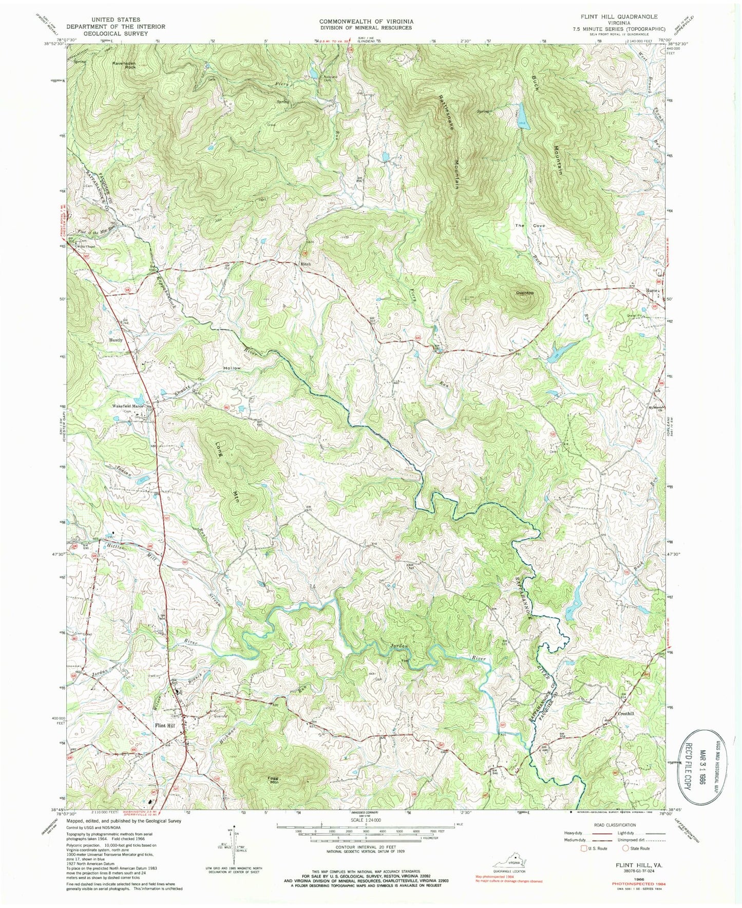 Classic USGS Flint Hill Virginia 7.5'x7.5' Topo Map Image