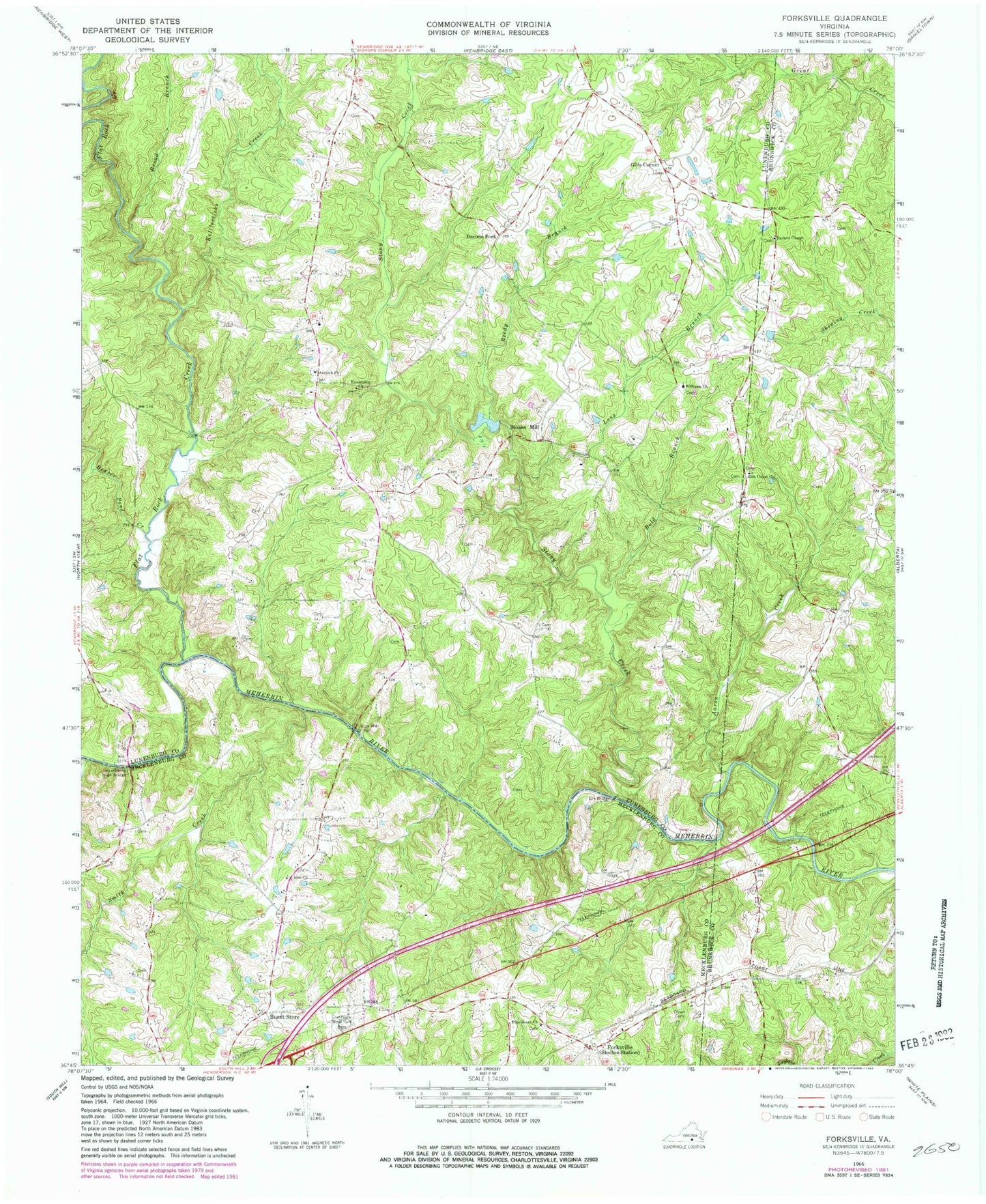 Classic USGS Forksville Virginia 7.5'x7.5' Topo Map Image