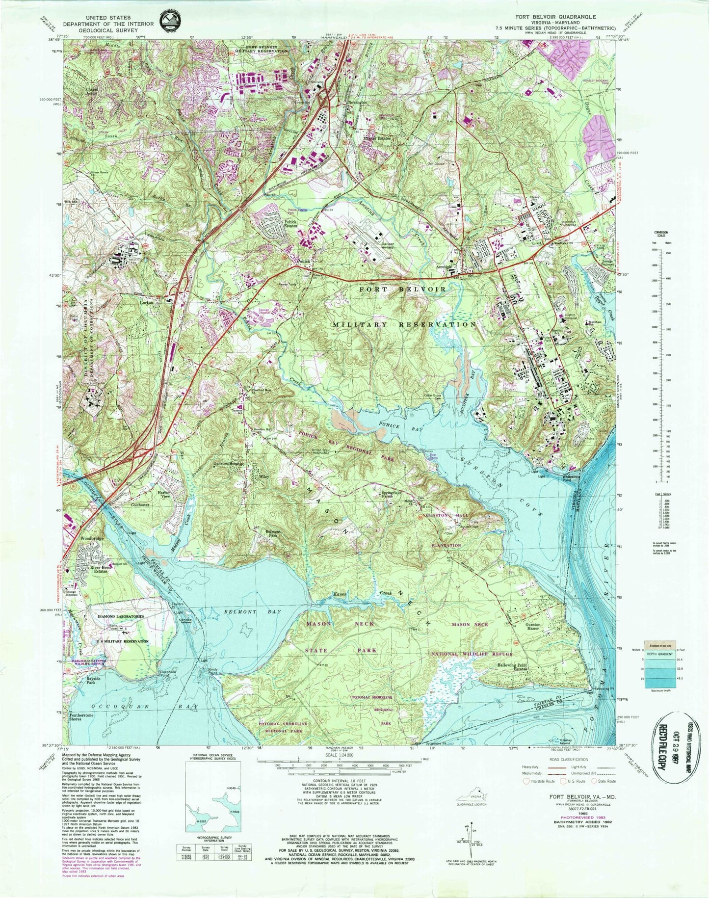 Classic USGS Fort Belvoir Virginia 7.5'x7.5' Topo Map Image