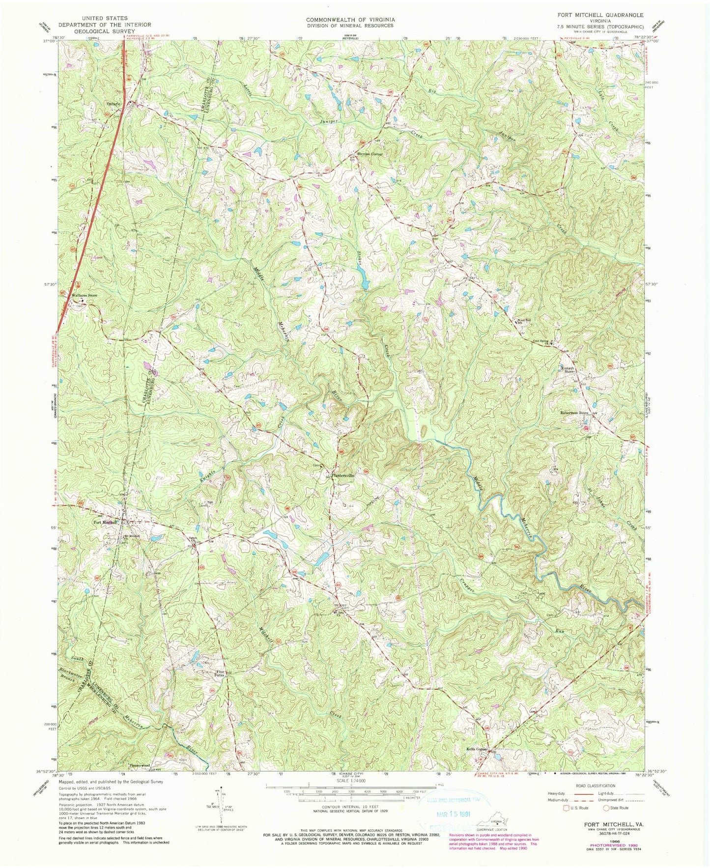 Classic USGS Fort Mitchell Virginia 7.5'x7.5' Topo Map Image