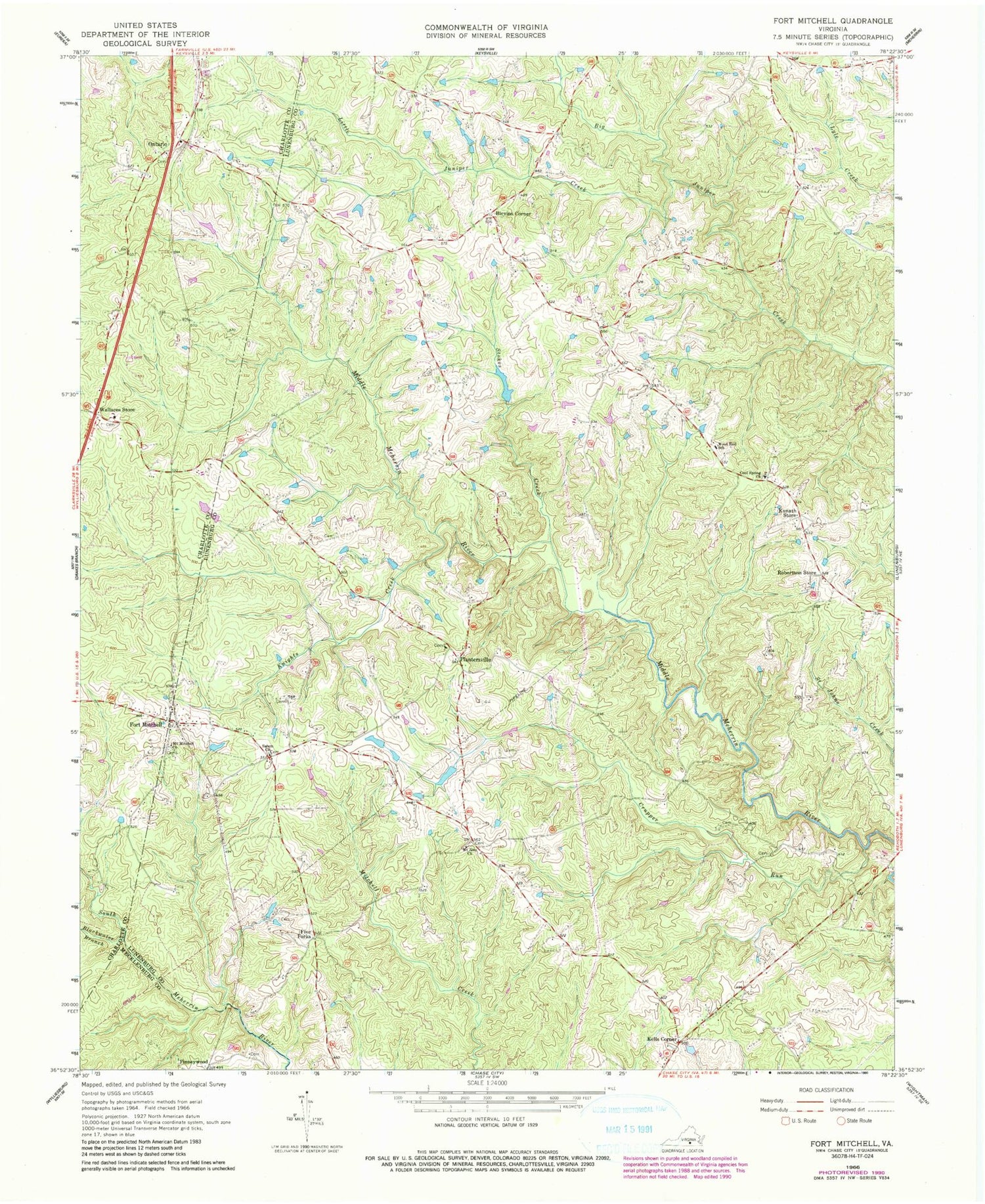 Classic USGS Fort Mitchell Virginia 7.5'x7.5' Topo Map Image