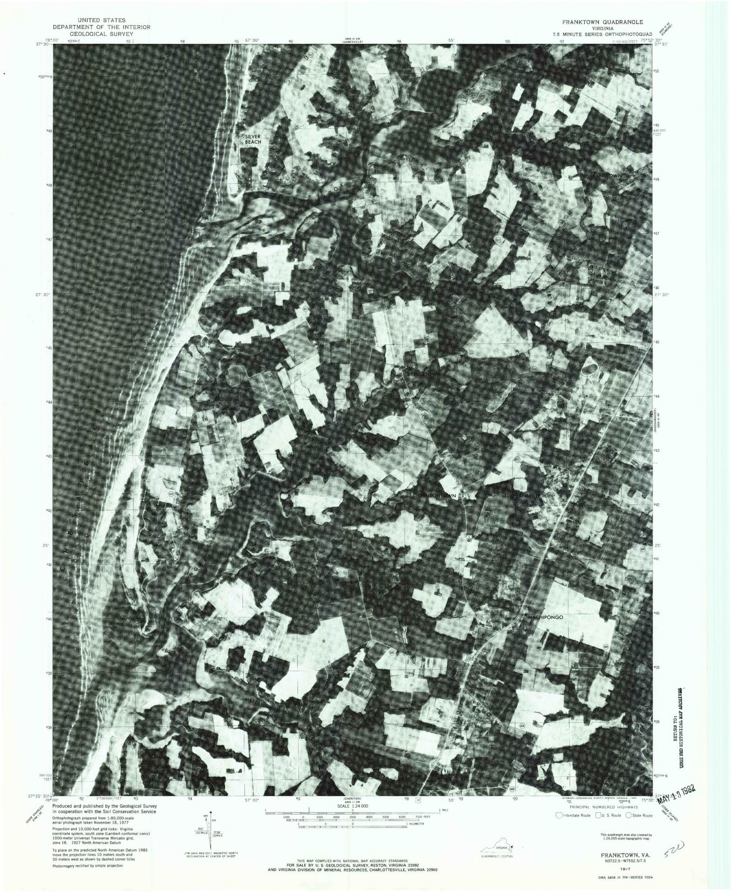 Classic USGS Franktown Virginia 7.5'x7.5' Topo Map Image