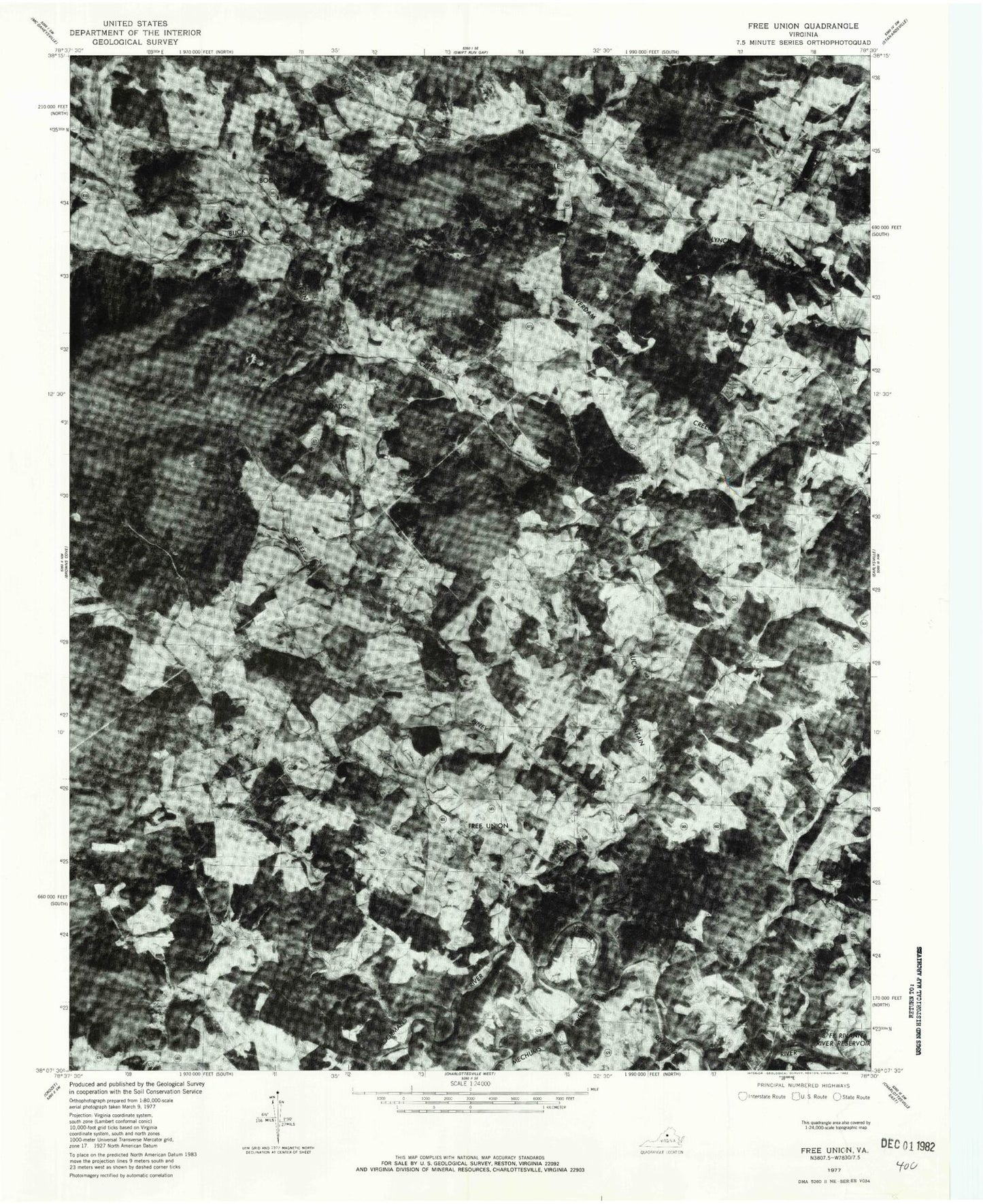 Classic USGS Free Union Virginia 7.5'x7.5' Topo Map Image