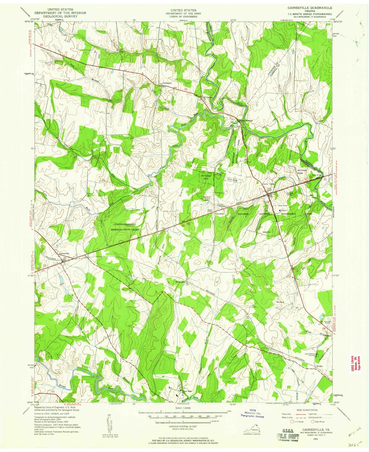 Classic USGS Gainesville Virginia 7.5'x7.5' Topo Map Image