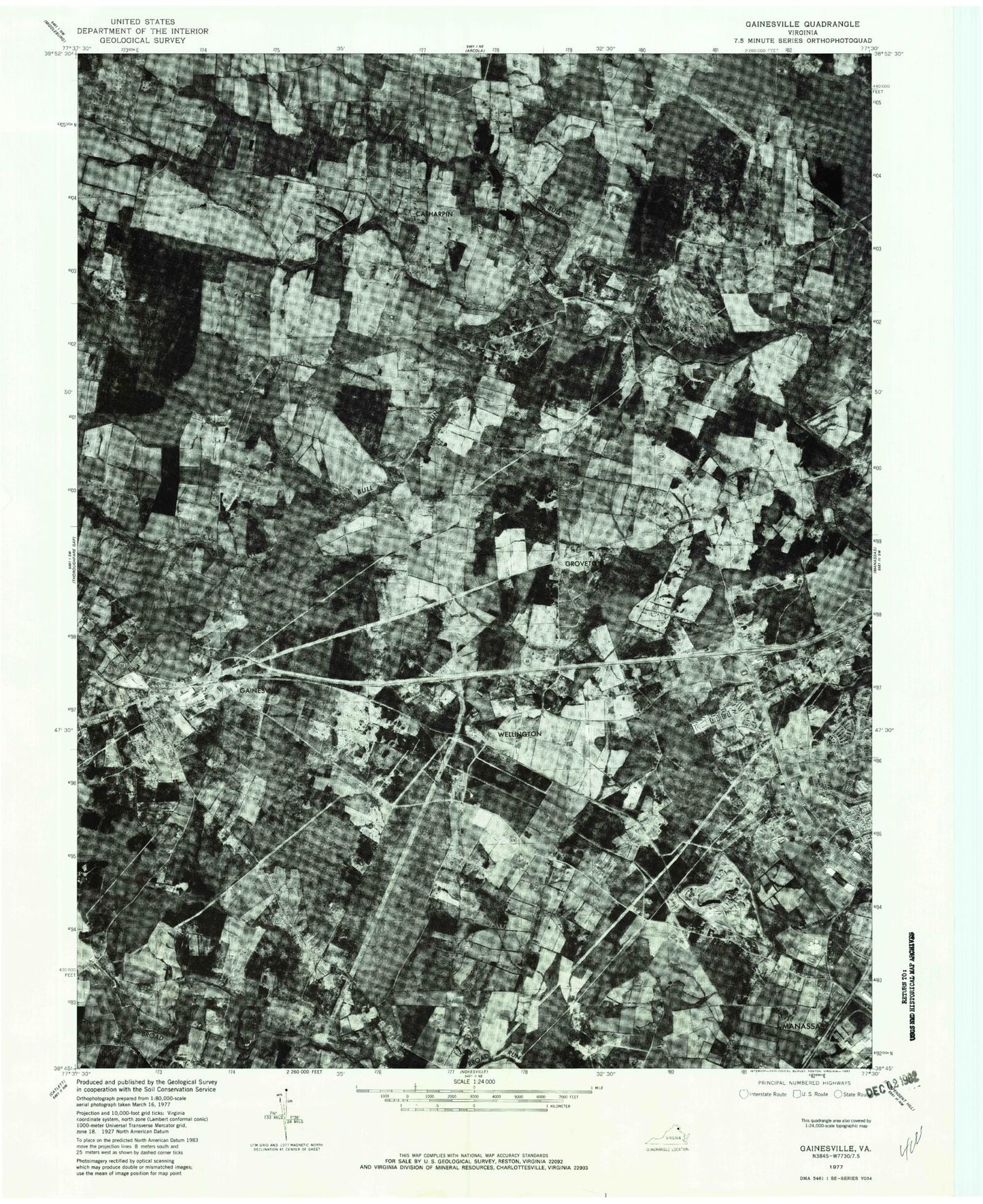 Classic USGS Gainesville Virginia 7.5'x7.5' Topo Map Image