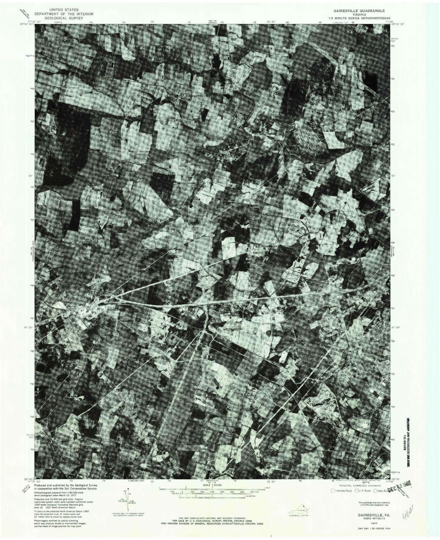 Classic USGS Gainesville Virginia 7.5'x7.5' Topo Map Image