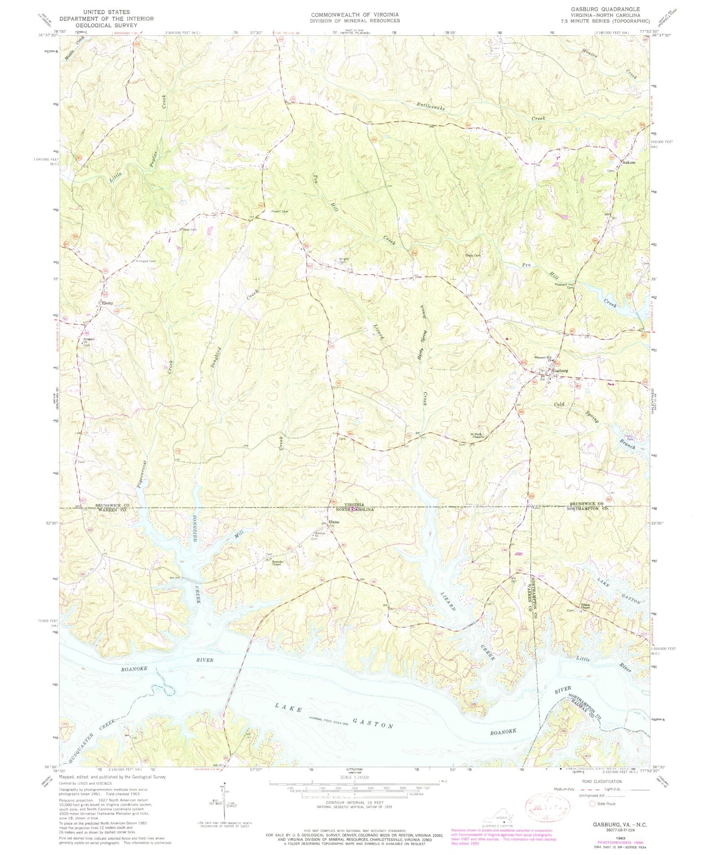 Classic USGS Gasburg Virginia 7.5'x7.5' Topo Map Image