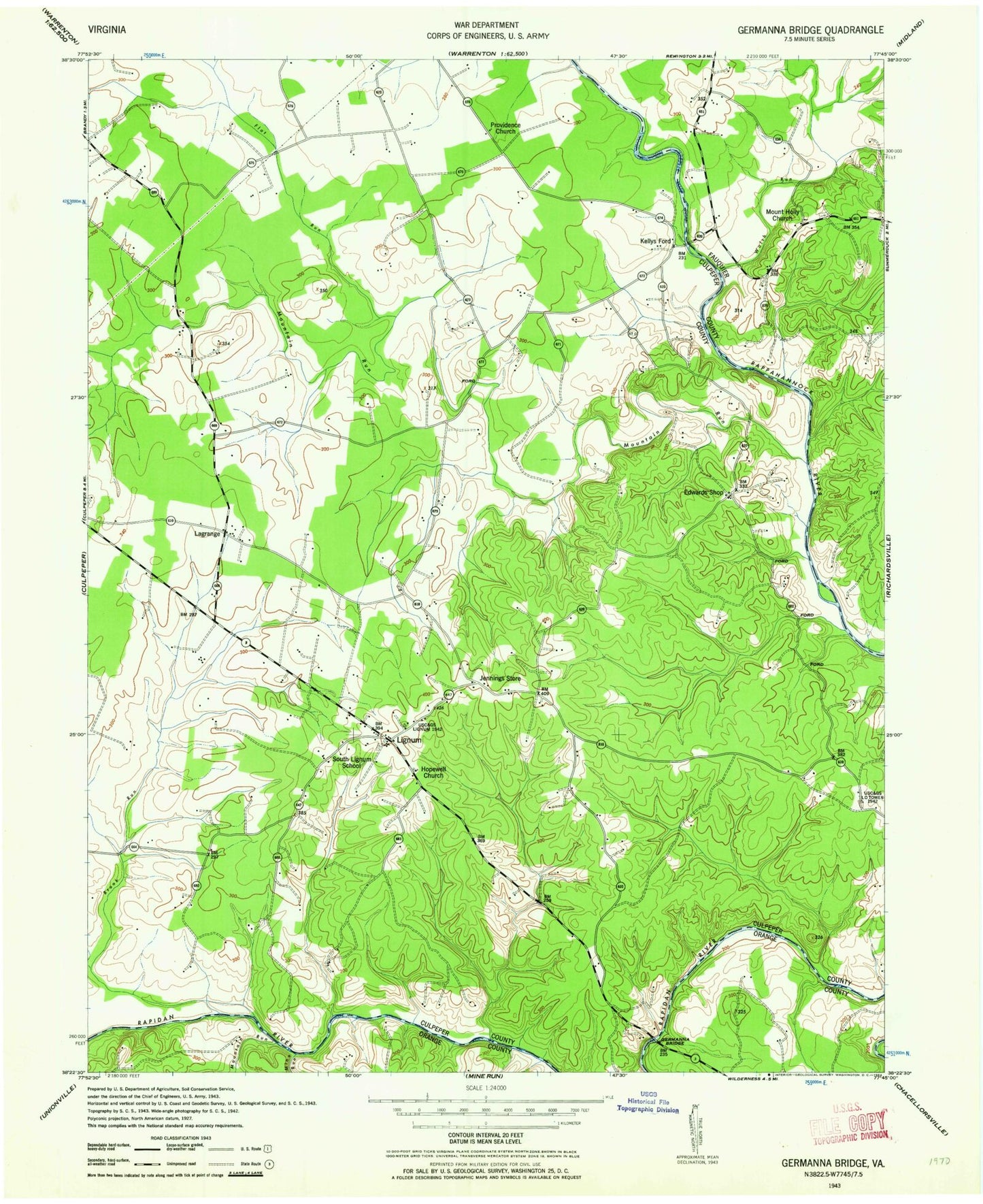 Classic USGS Germanna Bridge Virginia 7.5'x7.5' Topo Map Image