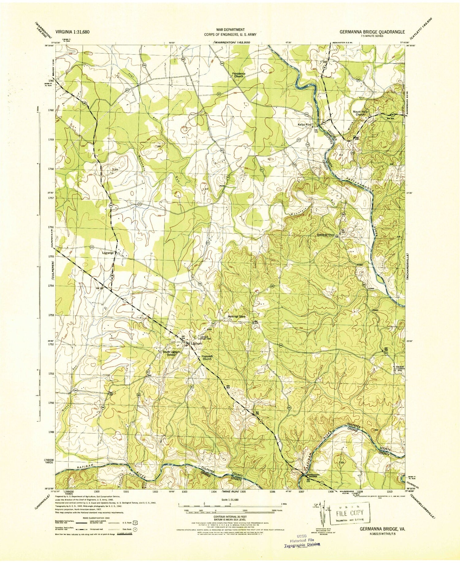 Classic USGS Germanna Bridge Virginia 7.5'x7.5' Topo Map Image
