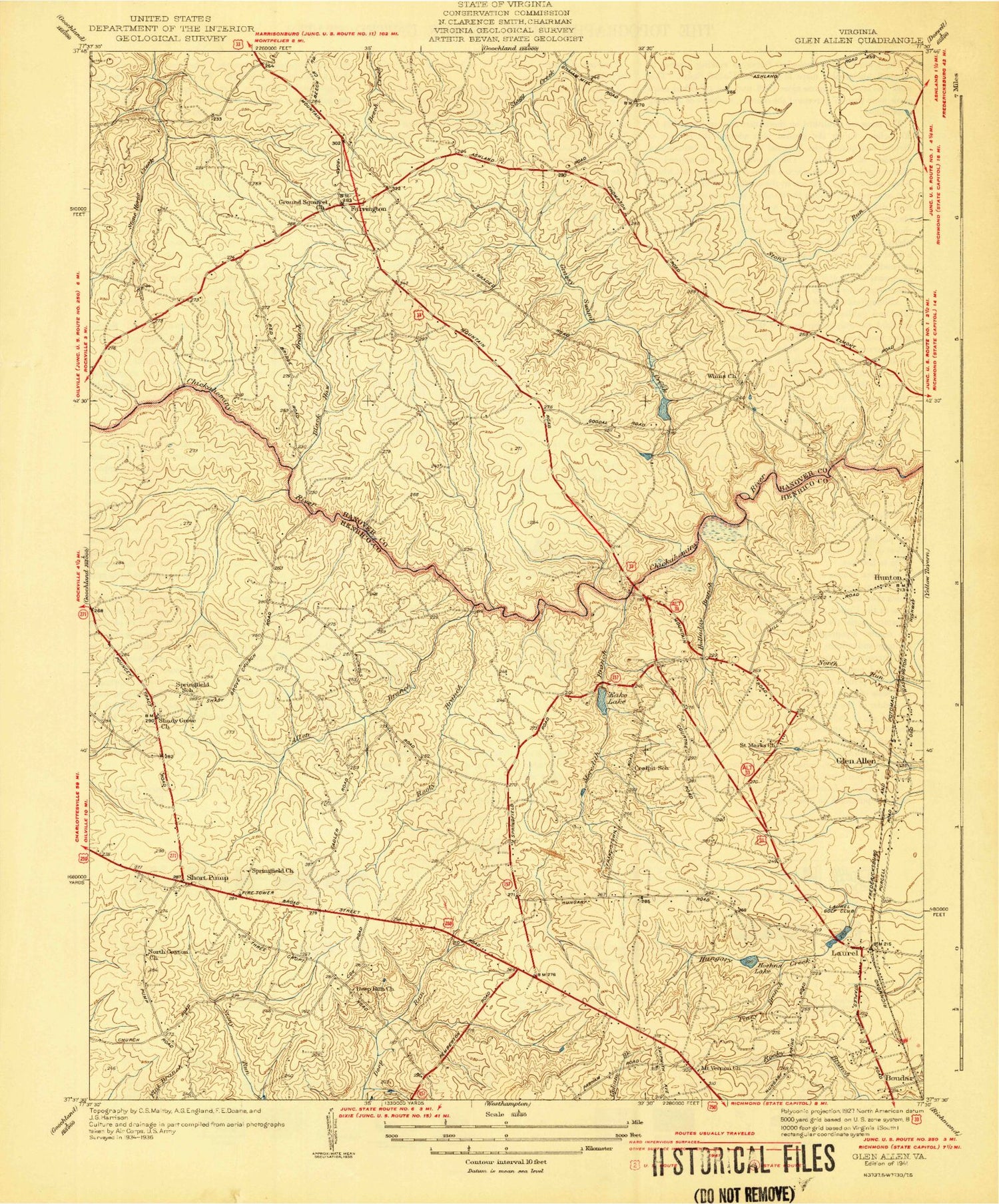 Classic USGS Glen Allen Virginia 7.5'x7.5' Topo Map Image
