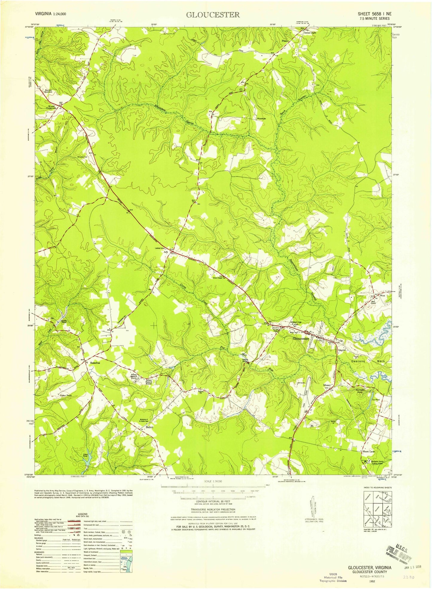 Classic USGS Gloucester Virginia 7.5'x7.5' Topo Map Image