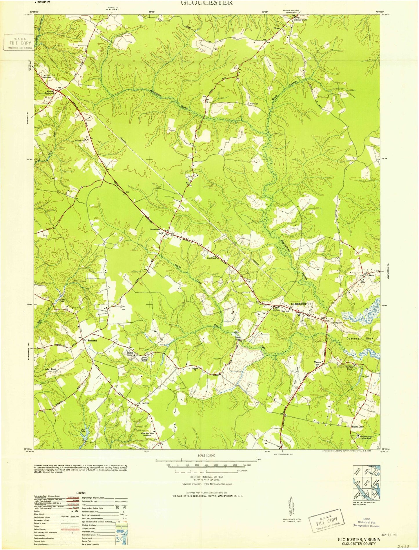 Classic USGS Gloucester Virginia 7.5'x7.5' Topo Map Image