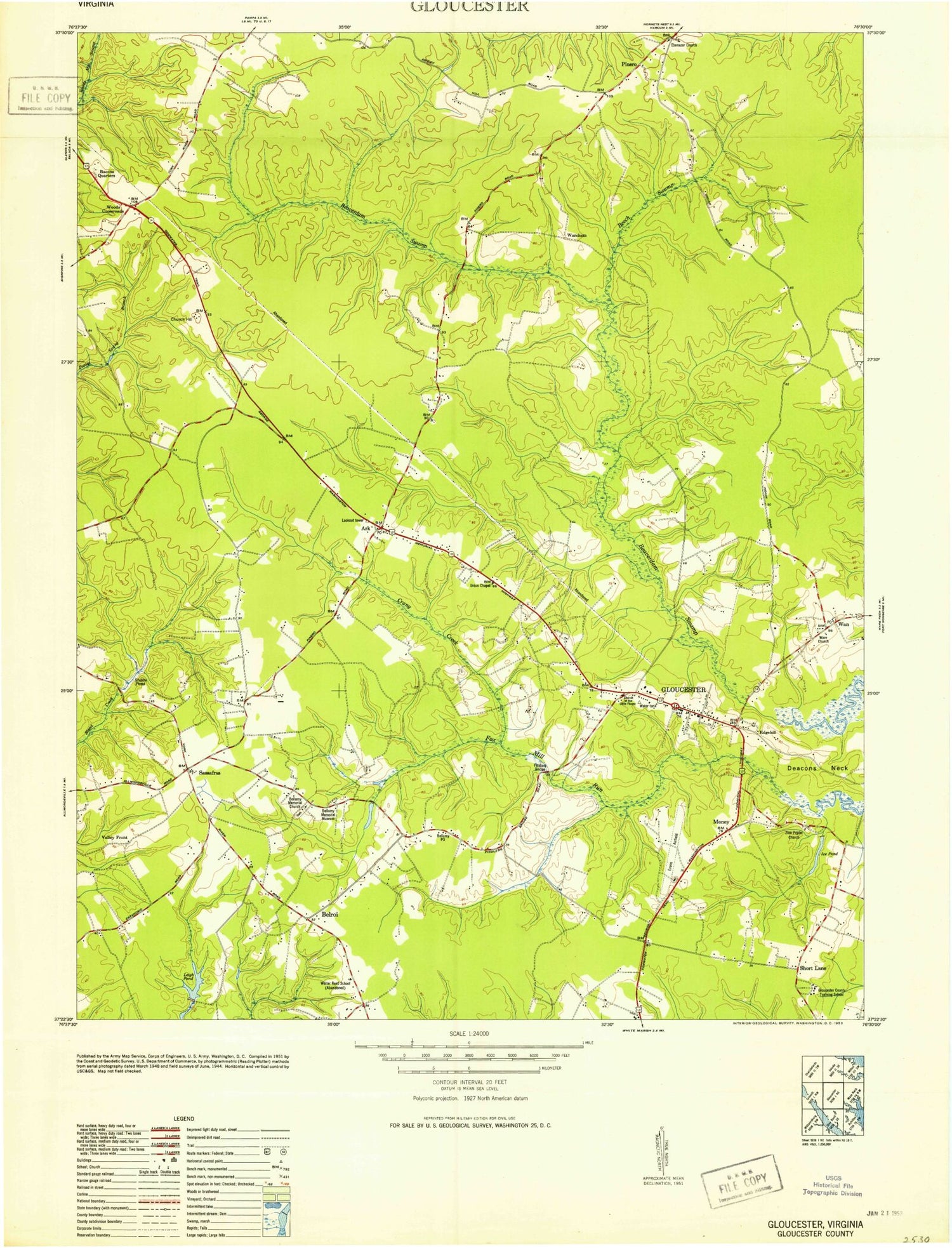 Classic USGS Gloucester Virginia 7.5'x7.5' Topo Map Image