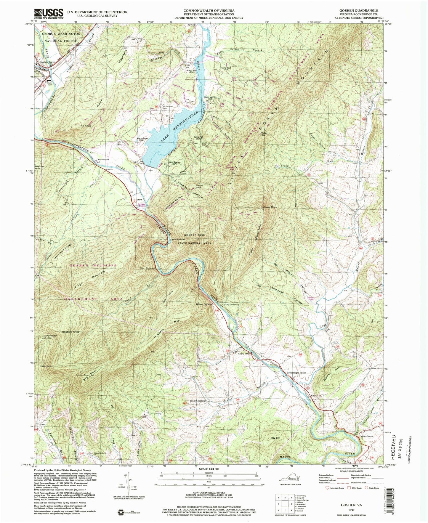 USGS Classic Goshen Virginia 7.5'x7.5' Topo Map Image