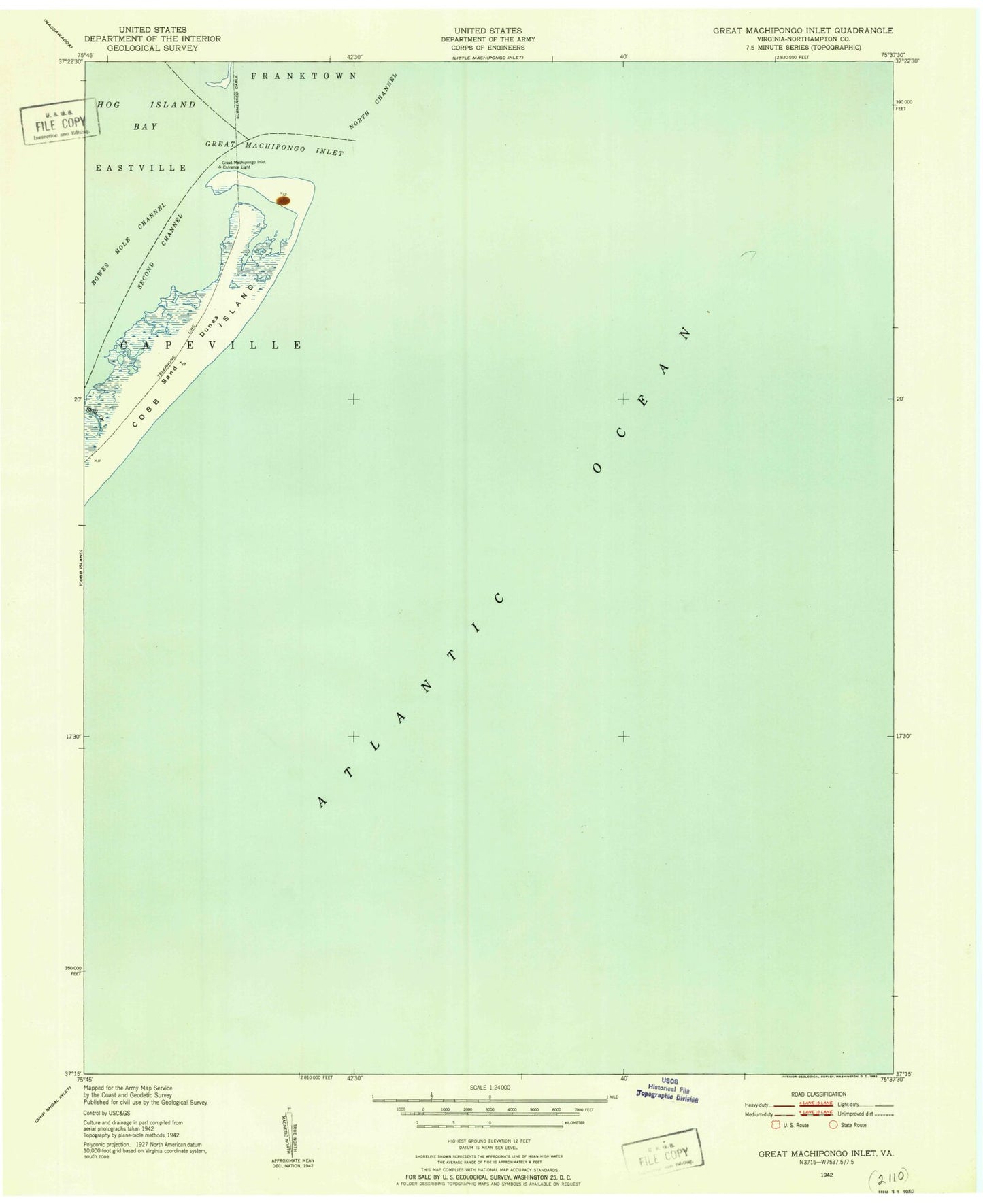 Classic USGS Great Machipongo Inlet Virginia 7.5'x7.5' Topo Map Image