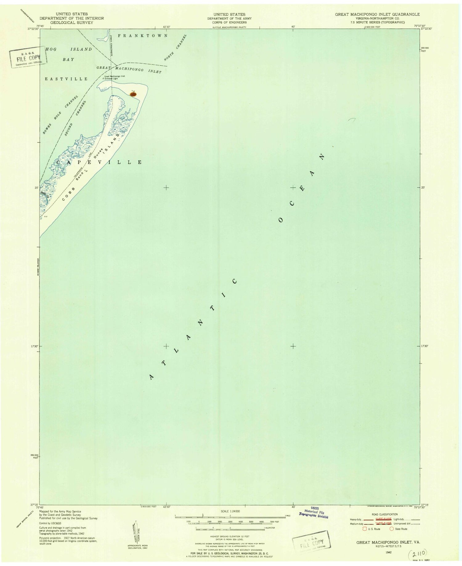 Classic USGS Great Machipongo Inlet Virginia 7.5'x7.5' Topo Map Image