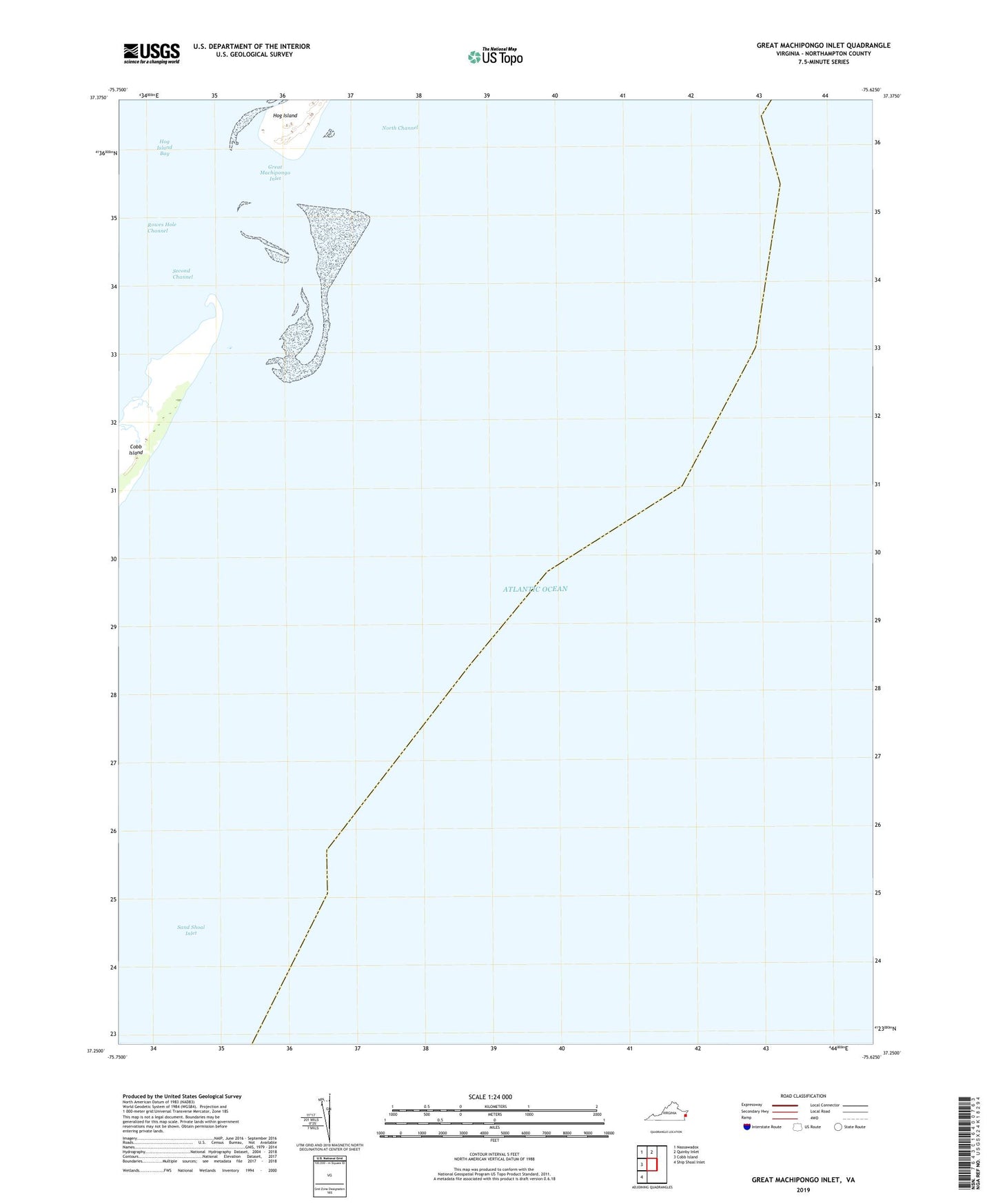 Great Machipongo Inlet Virginia US Topo Map Image