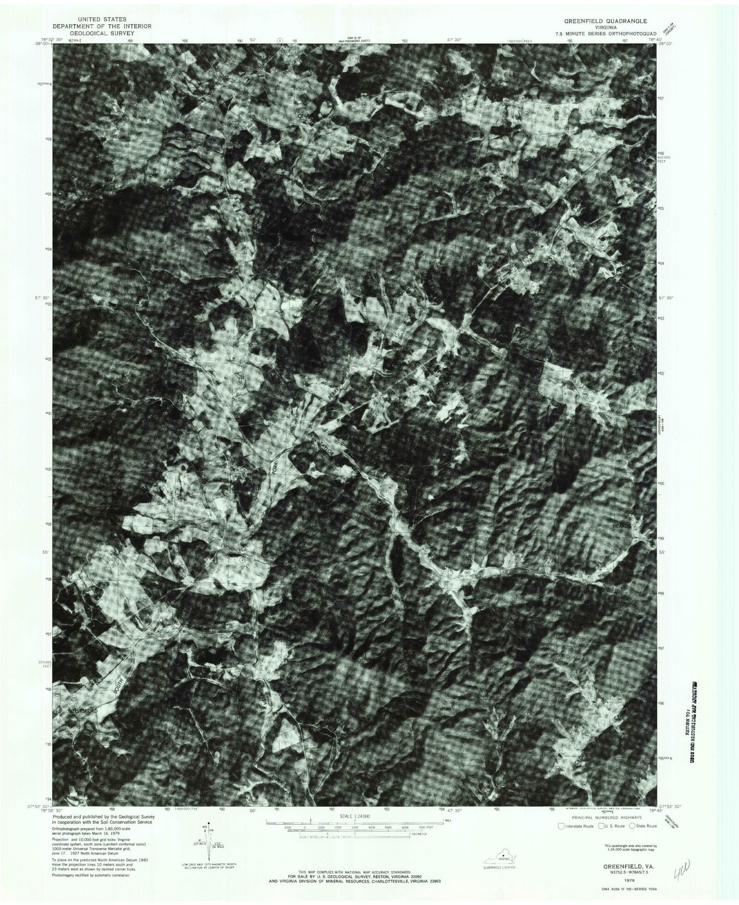 Classic USGS Greenfield Virginia 7.5'x7.5' Topo Map Image