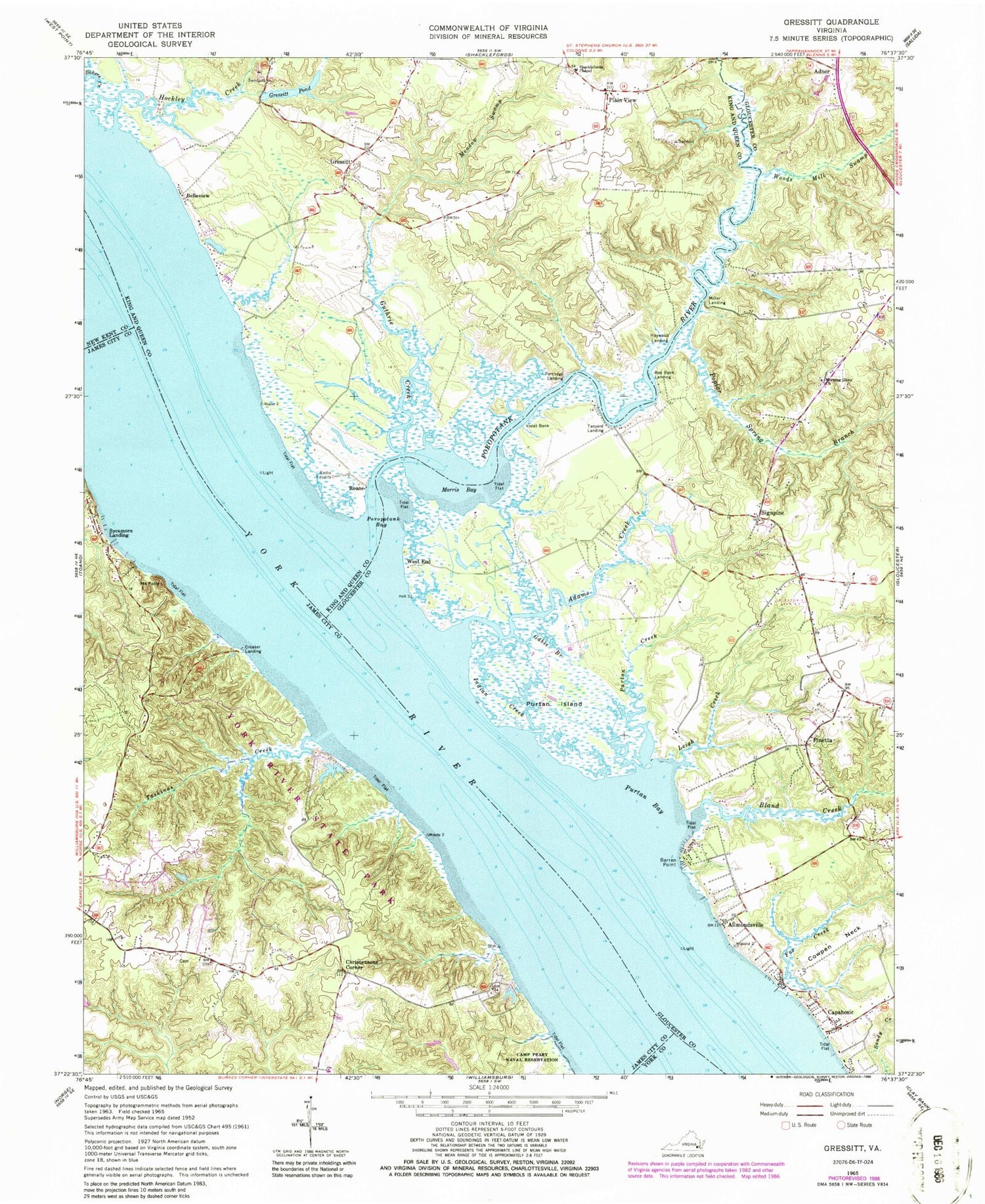 Classic USGS Gressitt Virginia 7.5'x7.5' Topo Map Image