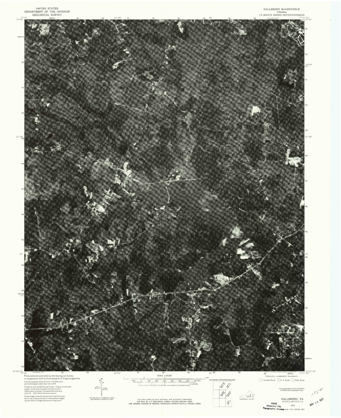Classic USGS Hallsboro Virginia 7.5'x7.5' Topo Map Image