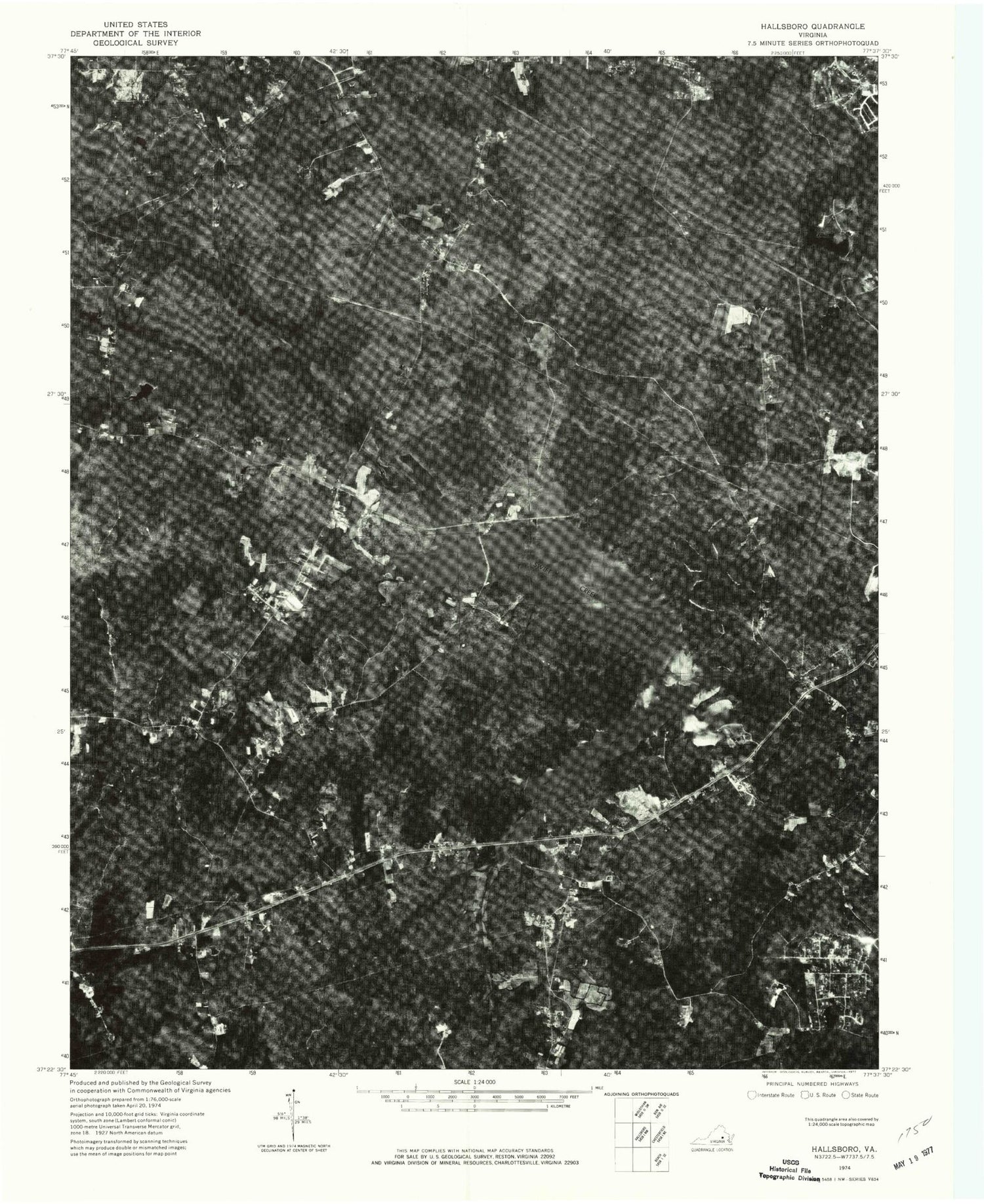 Classic USGS Hallsboro Virginia 7.5'x7.5' Topo Map Image