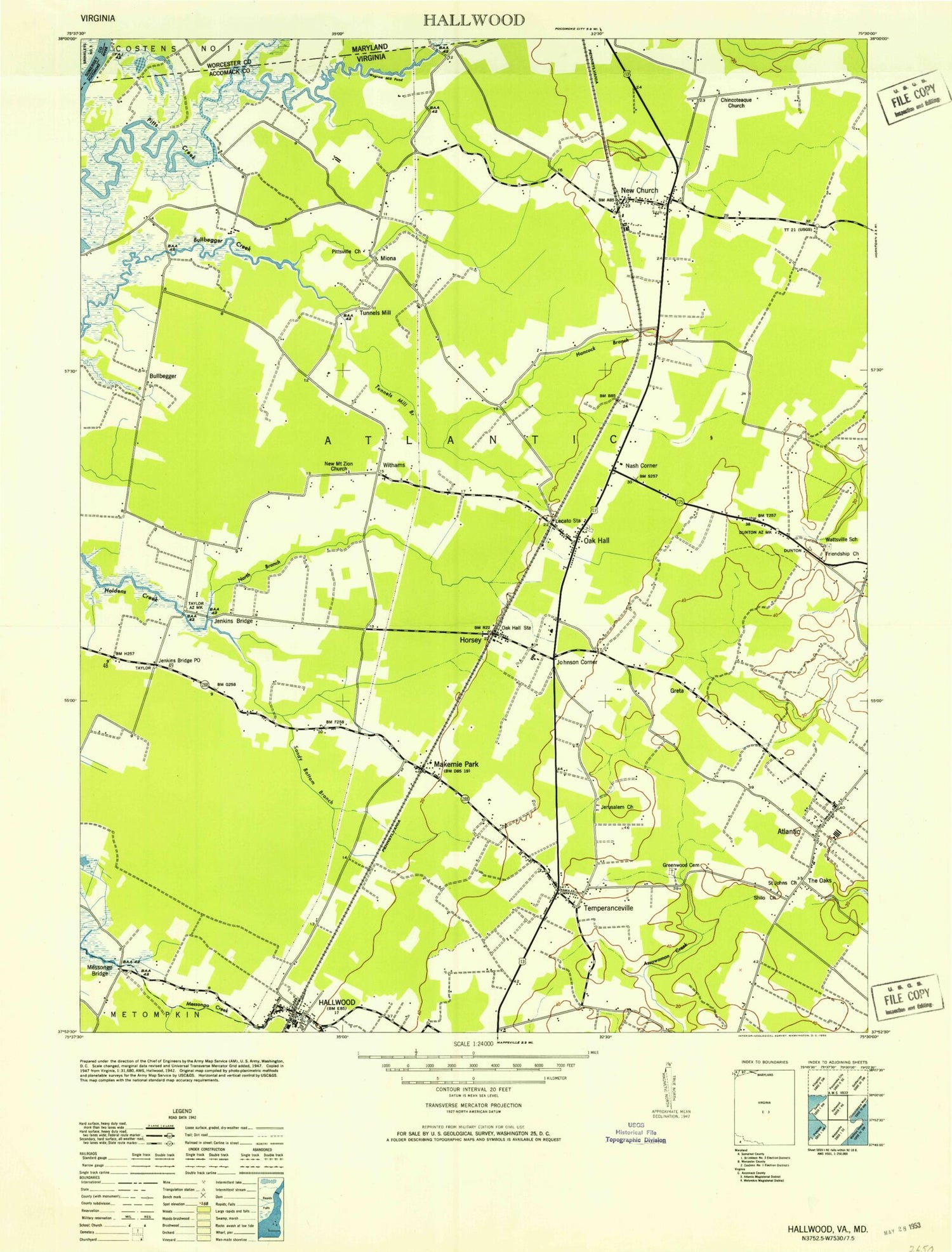 Classic USGS Hallwood Virginia 7.5'x7.5' Topo Map Image